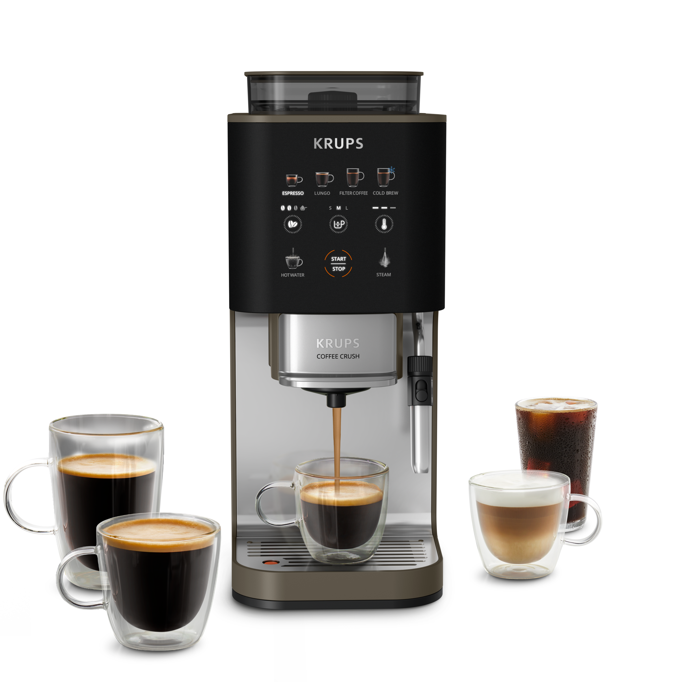 Coffee Crush Experience, machine à café à grains, ultra compacte, recettes froides et lactées, KRUPS
