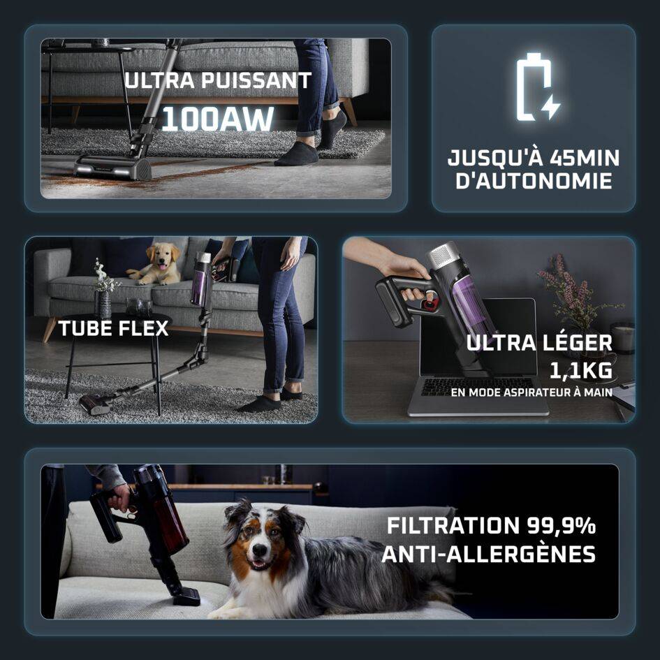 X-Force Flex 9.60, Aspirateur balai sans fil, 100AW, 45min, Allergie