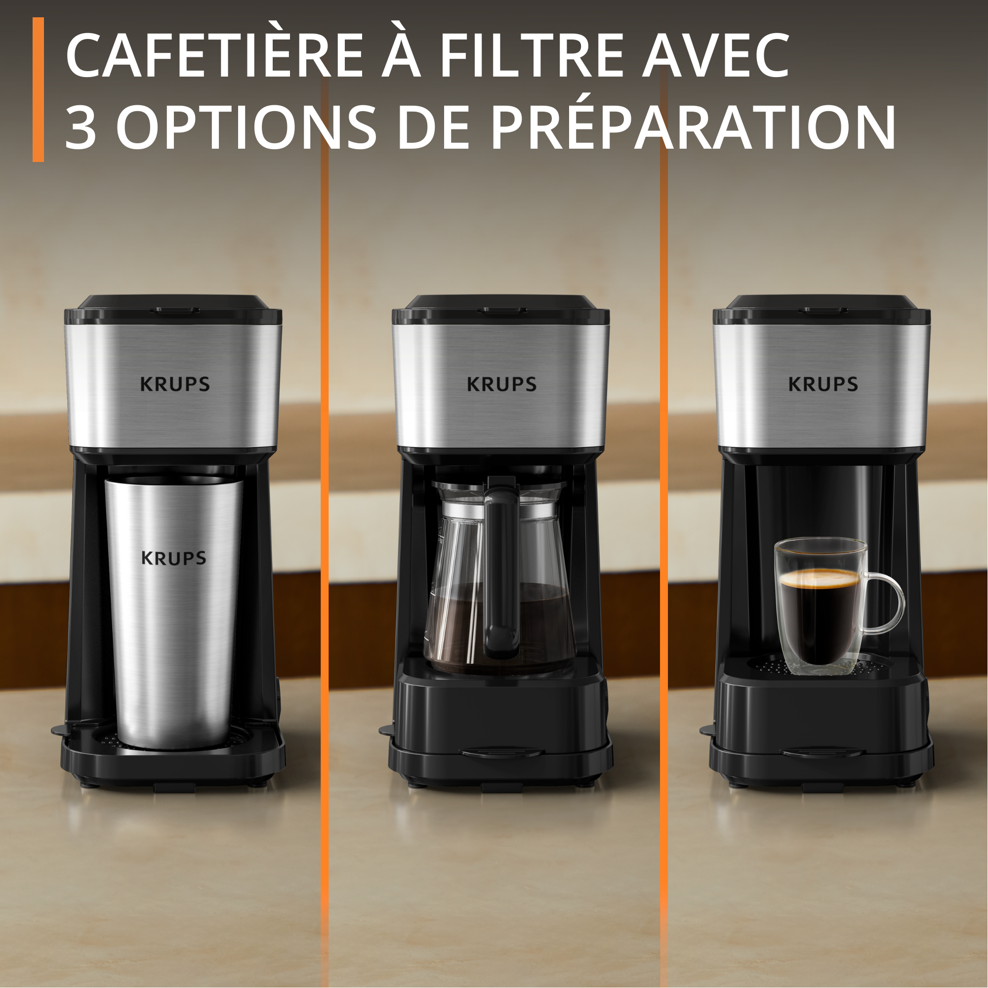 Simply Brew 3-en-1, cafetière à filtre polyvalente avec sa carafe en verre résistant à la chaleur et son mug isotherme