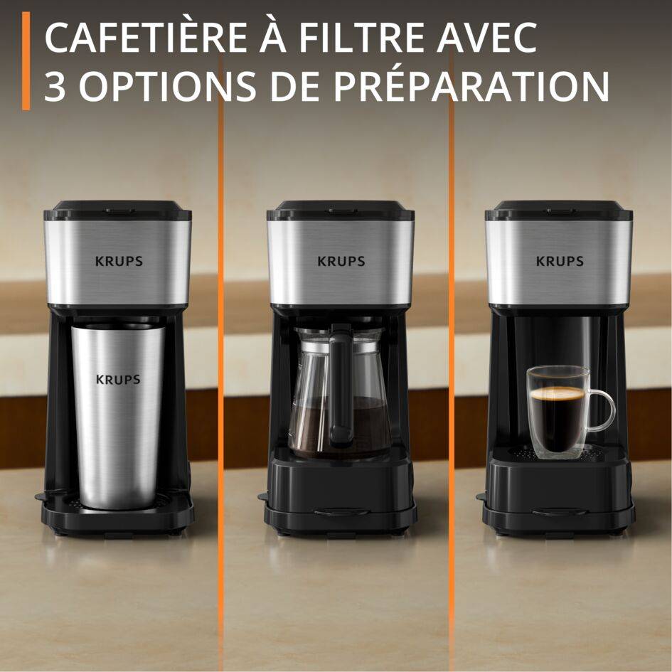 Simply Brew 3-en-1, cafetière à filtre polyvalente, carafe en verre, mug isotherme, KRUPS