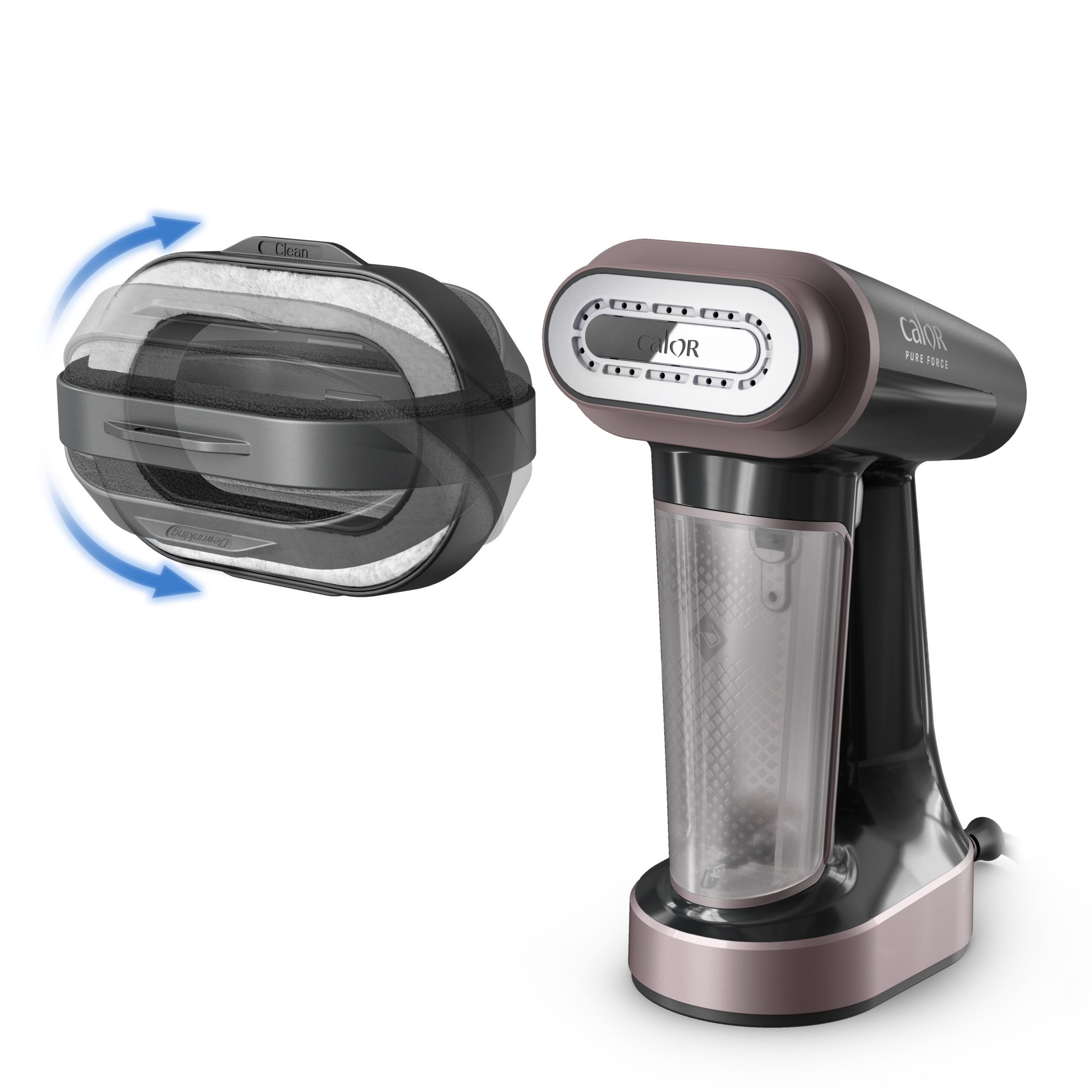 Pure Force 3en1, Défroisseur à main et fer à repasser, Nettoie