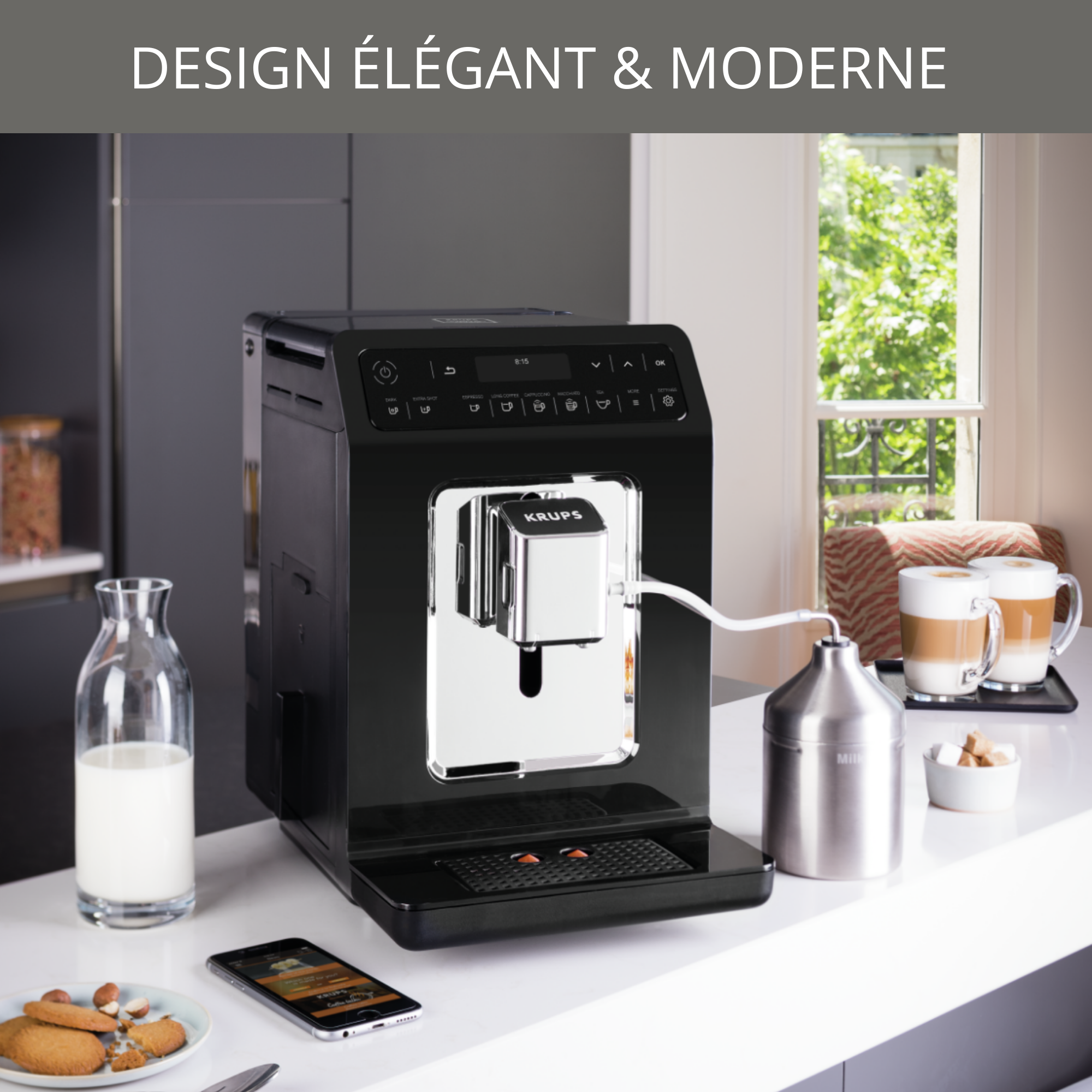 Evidence noire avec pot à lait inox