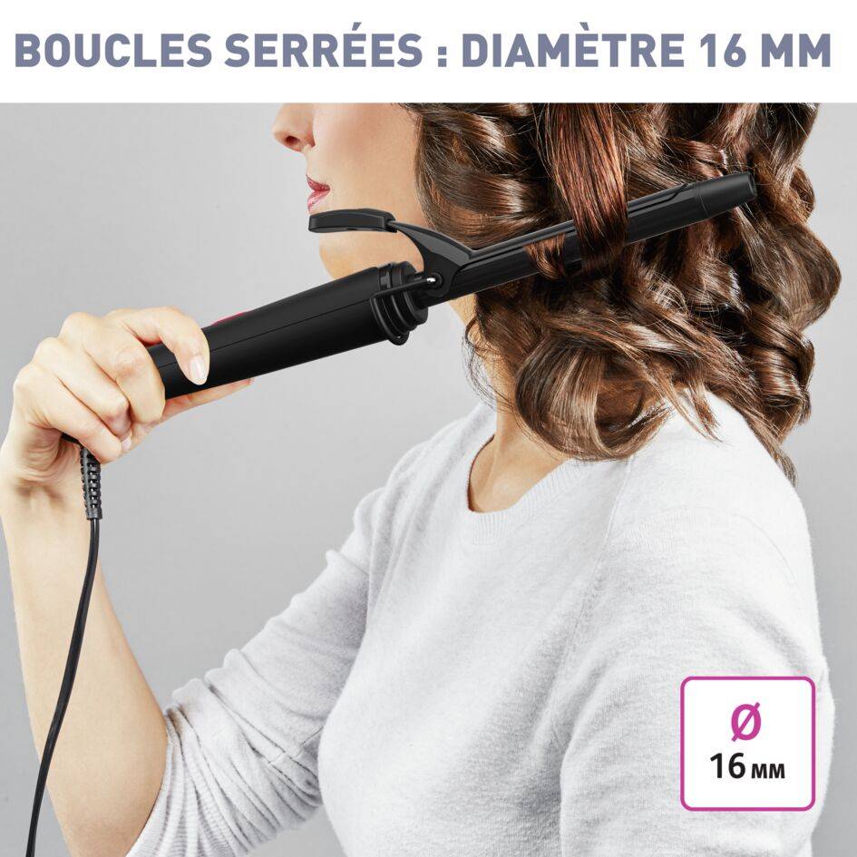 Fer à boucler, Boucleur, 16 mm Boucles Serrées, Revêtement Céramique, Calor