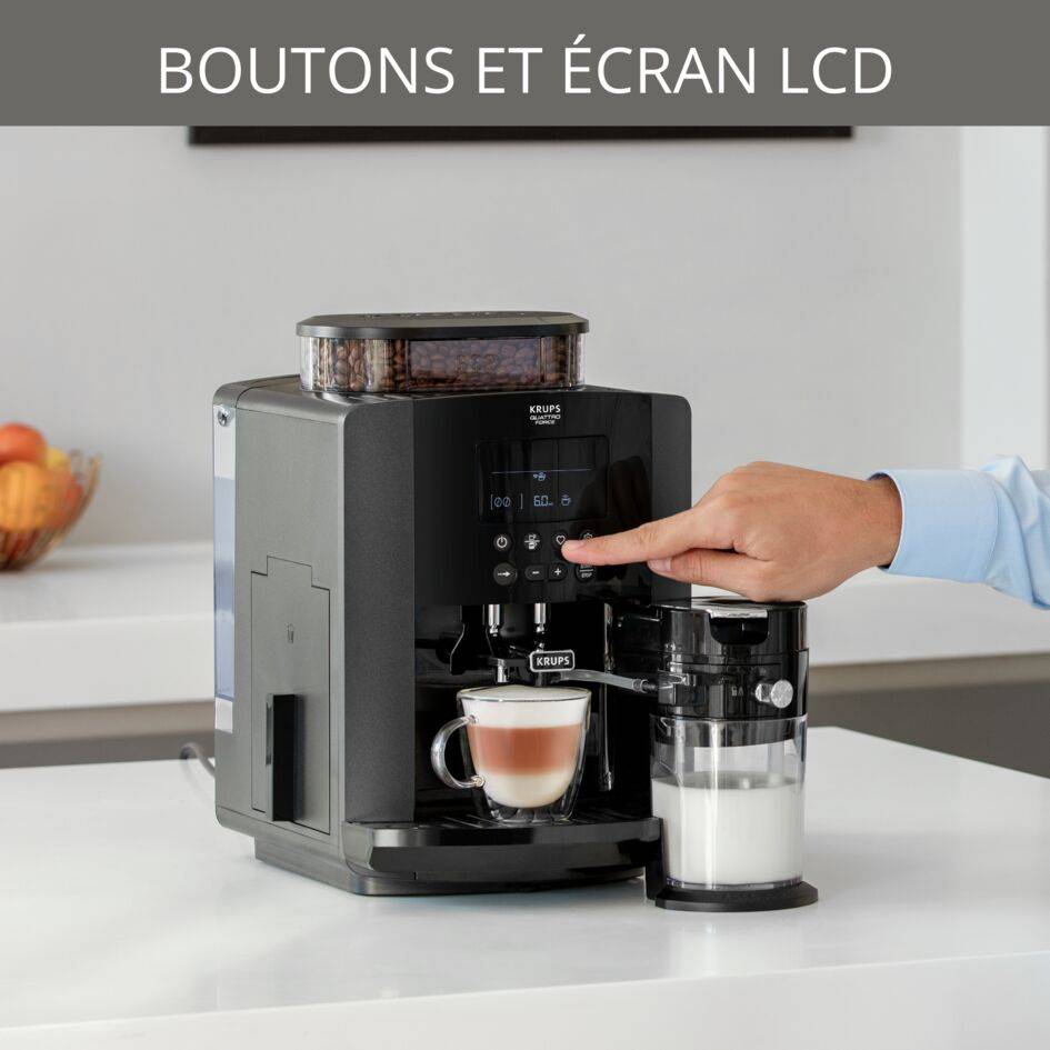 Arabica Latte, Machine à café à grain, 5 boissons, Ecran LCD, mousseur de lait