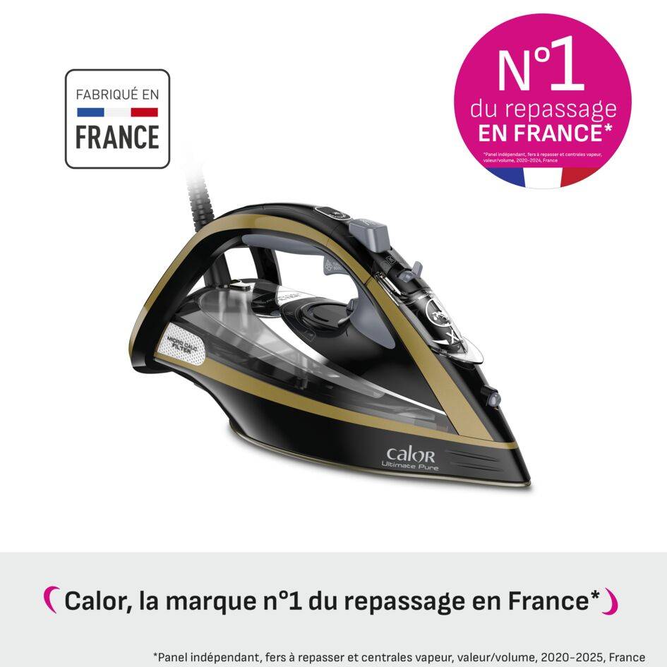 Ultimate Pure, Fer à Repasser Vapeur, 60g/min, Pressing 260 g/min, Réservoir XL, Calor