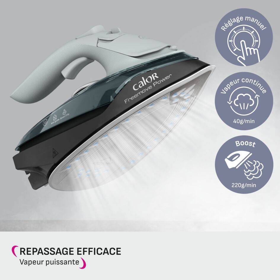 Freemove Power, Fer à Repasser Vapeur sans Fil, 40 g/min, Léger et Efficace, Calor