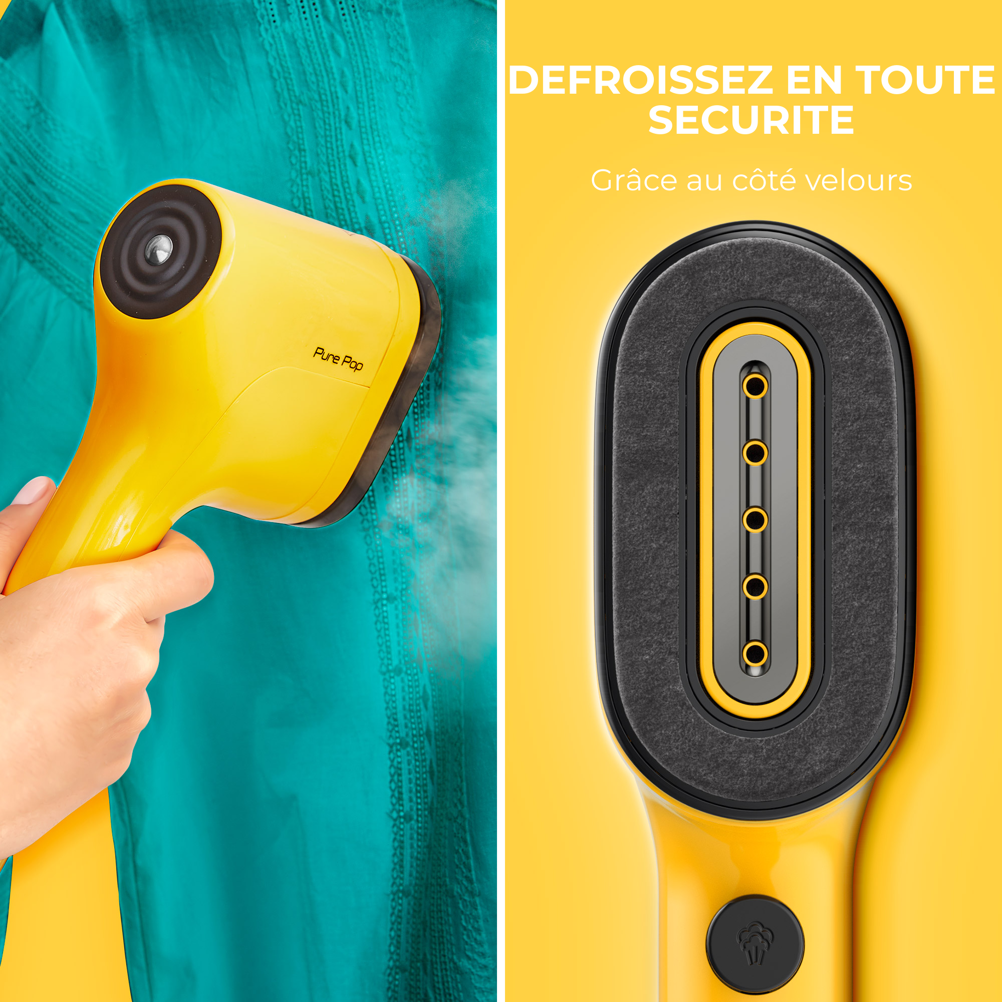 Pure POP Jaune, Défroisseur à Main, 1300 W, 20&nbsp;g/min, Compact, Voyage, Calor