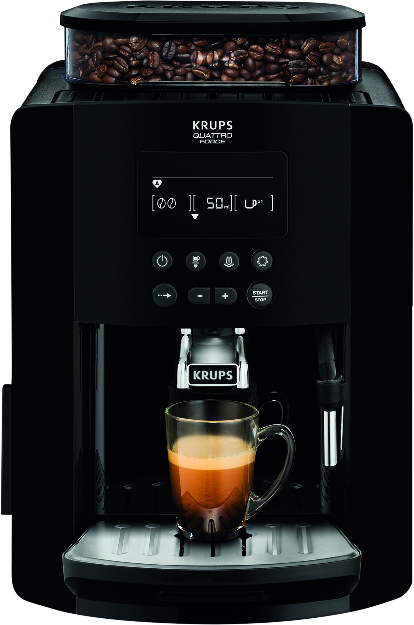 Arabica, Krups, Machine à café à grains, Ecran LCD, Buse vapeur pour cappuccino