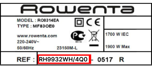 Étiquette ou trouver ma référence - Rowenta tutoriel remplacer le moteur X Force Flex 14.60 15.60