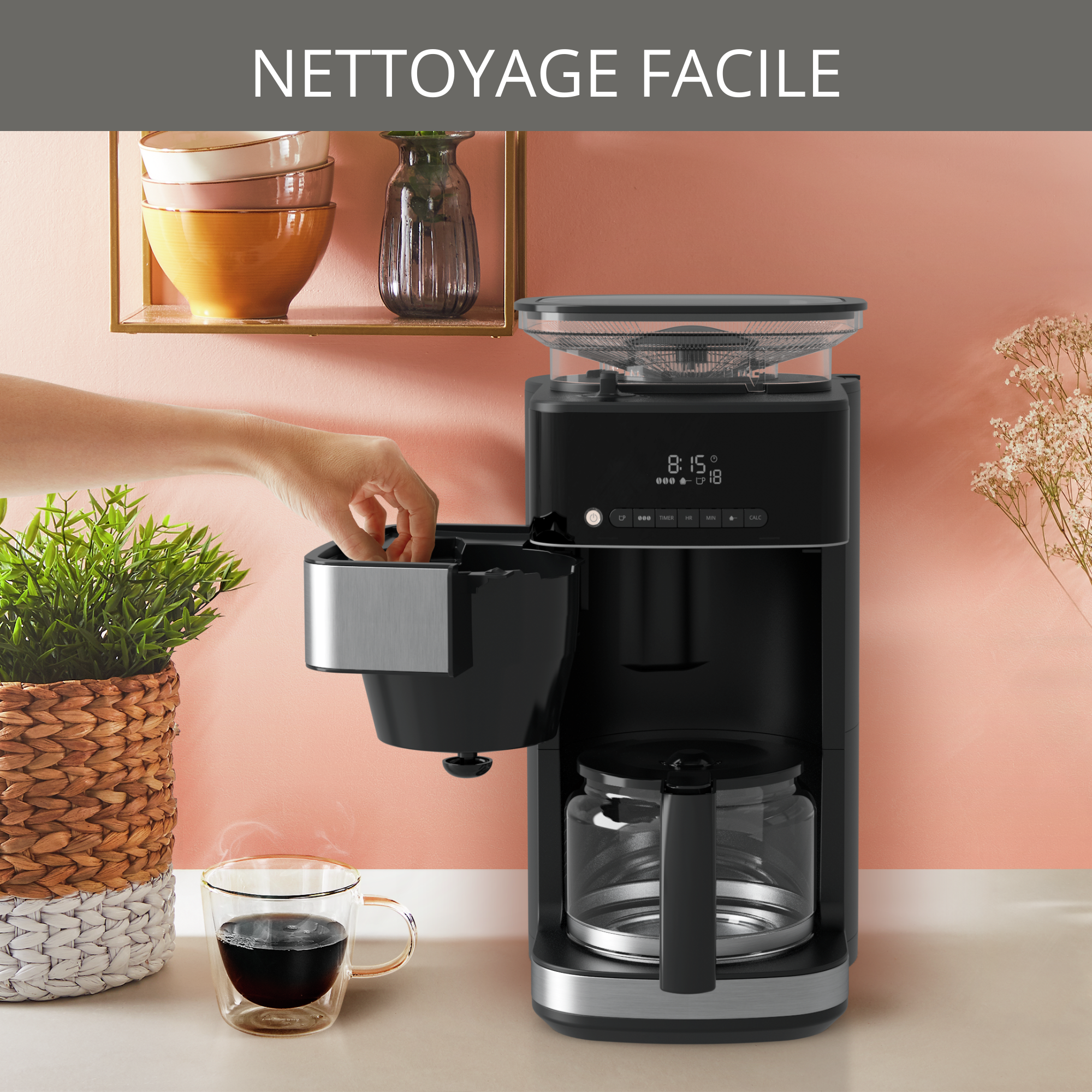 Cafetière filtre programmable Grind aroma, Broyeur à grains intégré, écran digital