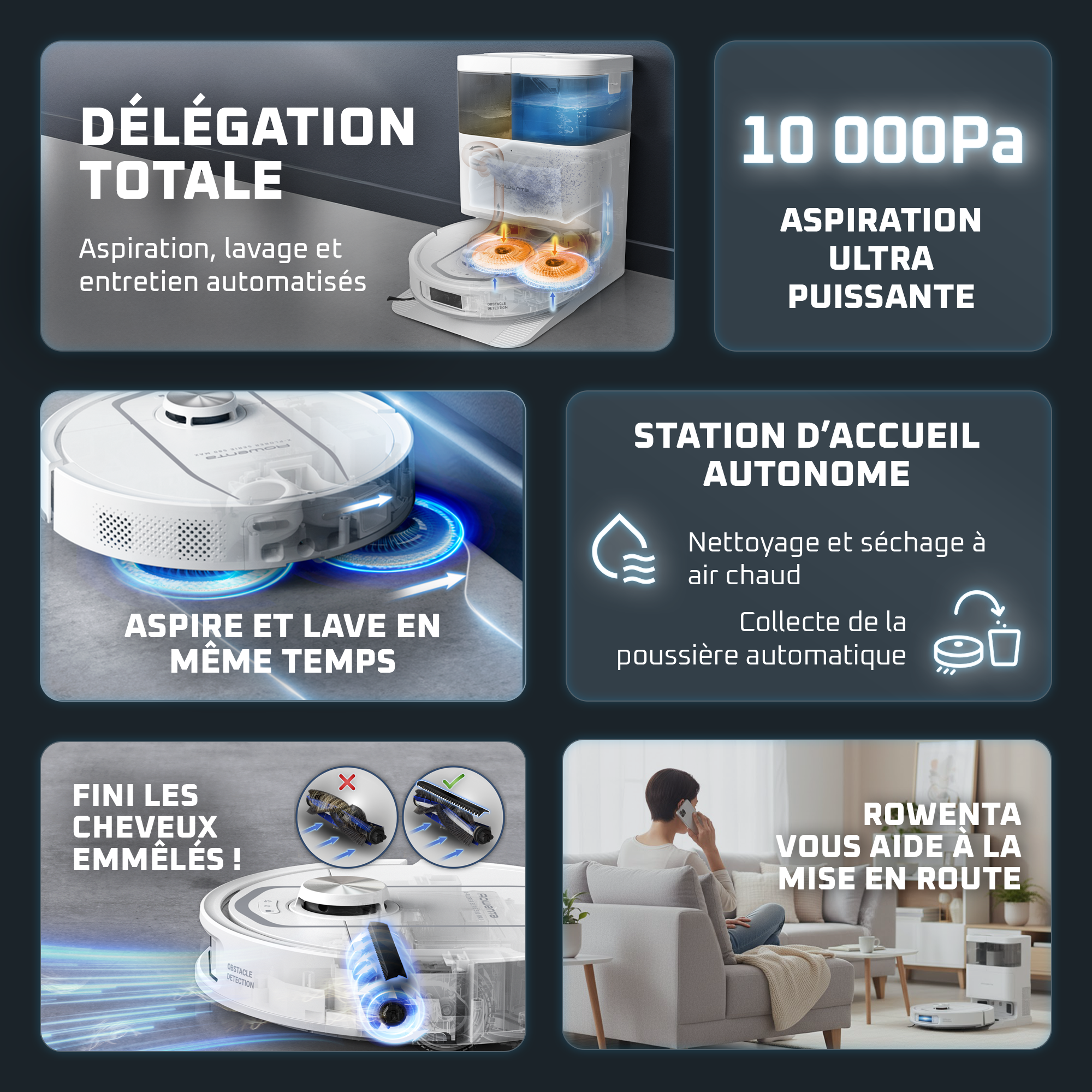 X-Plorer Serie 580 Max, Robot aspirateur laveur, Auto-nettoyage, 10 000 PA, Détection laser à 360°