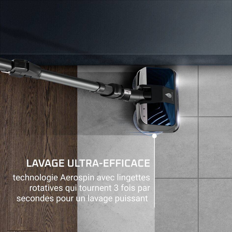 Aerospin, tête active 2-en-1, aspiration puissante et lavage actif à l'eau