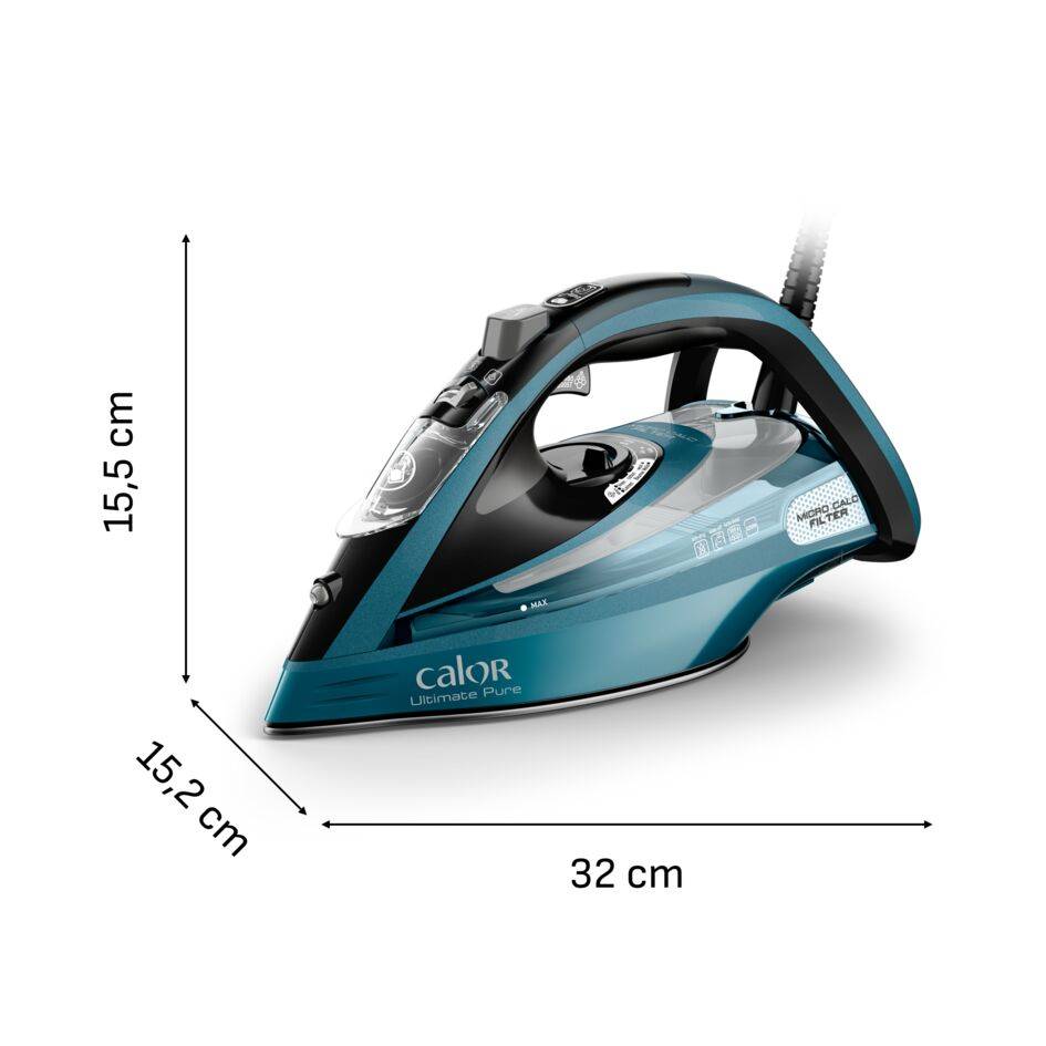 Ultimate Pure, Fer à Repasser Vapeur, 60 g/min, Pressing 300 g/min, Filtre Micro Calc, Calor