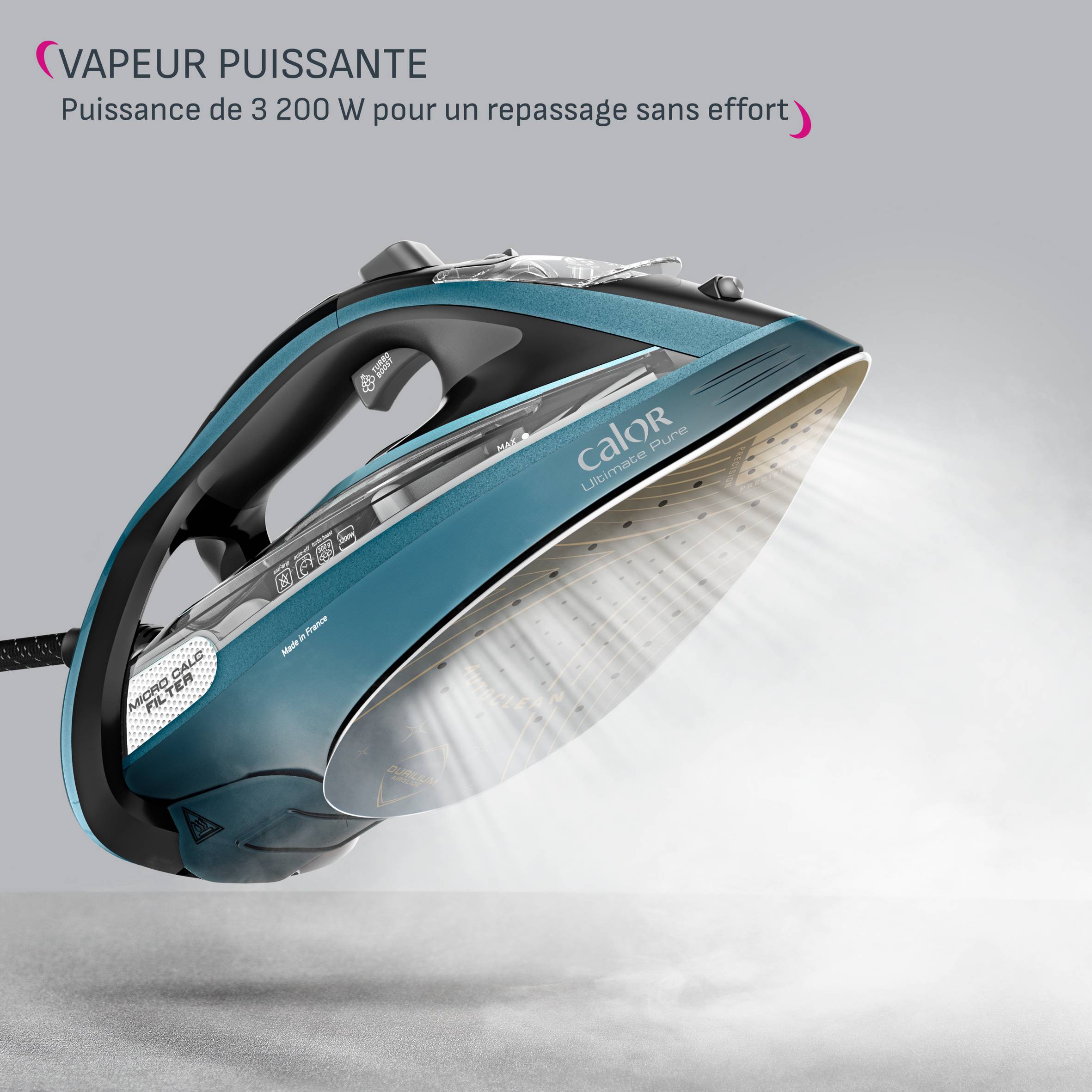 Ultimate Pure, Fer Vapeur,  60 g/min, Pressing 300 g/min, Filtre Micro Calc, Calor