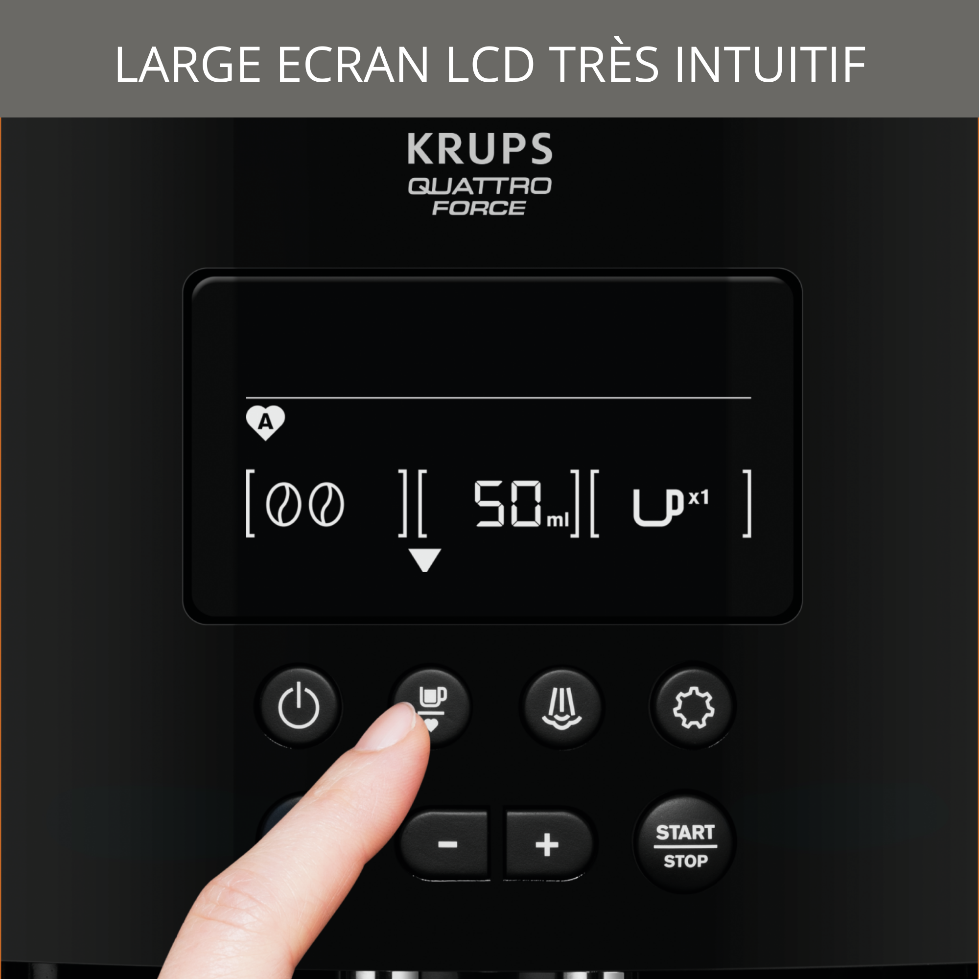 Arabica, Krups, Machine à café à grains, Ecran LCD, Buse vapeur pour cappuccino