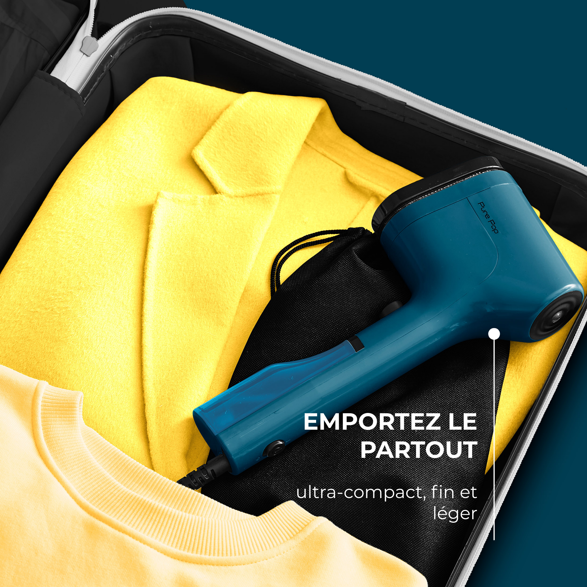 Pure POP Bleu, Défroisseur à Main, 1300 W, 20 g/min, Compact, Voyage, Calor