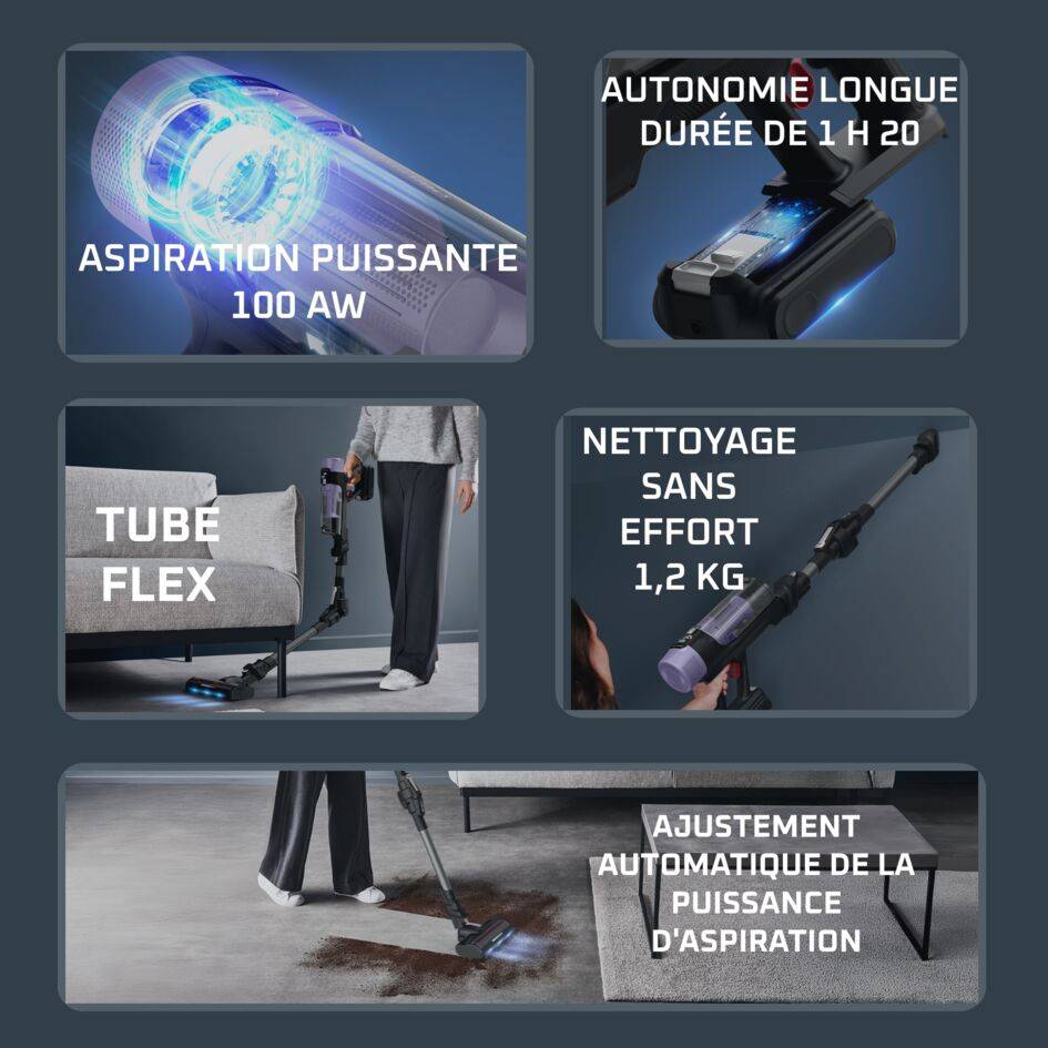 X-Force Flex 9.80, Aspirateur balai sans fil, Nettoyage puissant, 100 AW, 80 min
