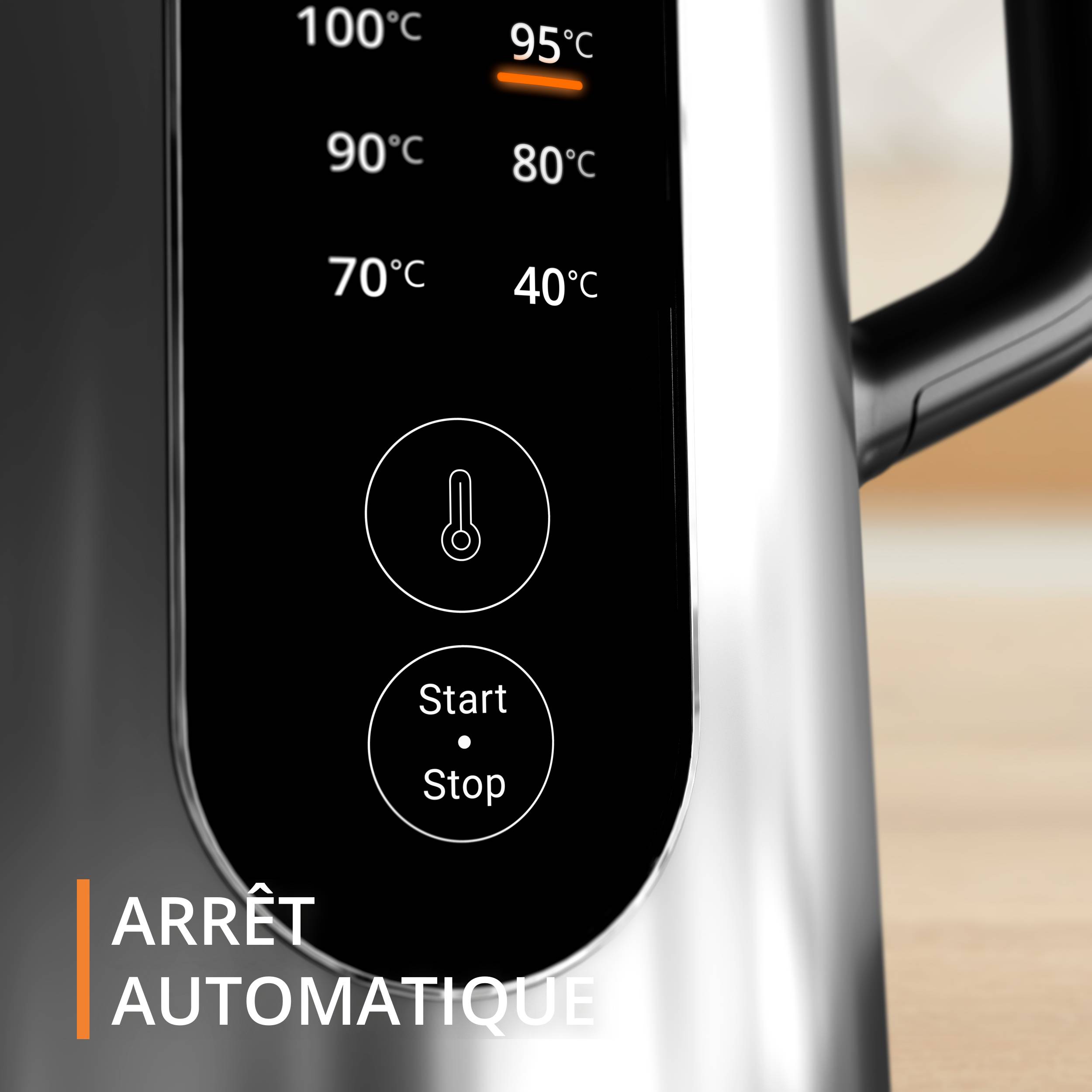 Bouilloire, Sélection, 1,7L,  Réglage 6&nbsp;températures, Affichage en temps réel, Métal