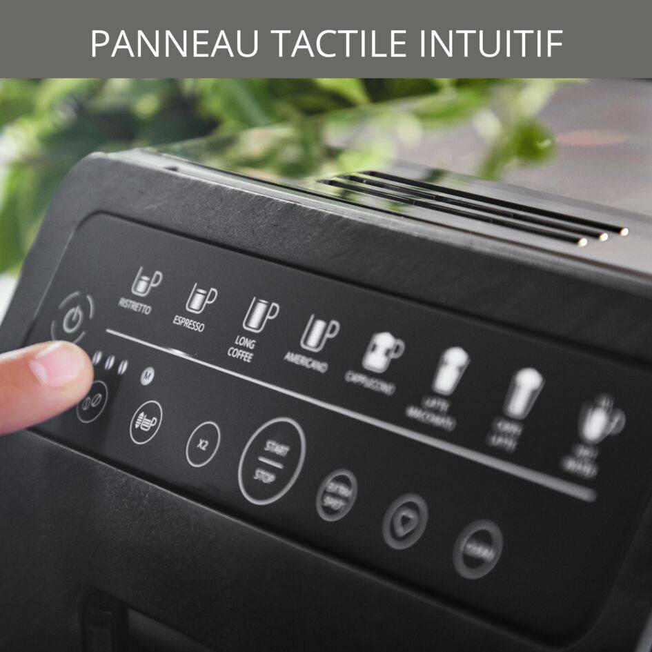 RECONDITIONNÉ Evidence Eco‑Design Noire, Krups, Machine à café à grains, 8 recettes café et latte