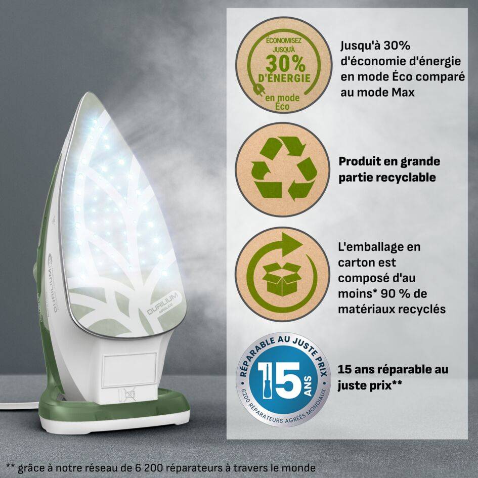 CALOR Easygliss Energy, Fer à Repasser Vapeur, 50 g/min, Jusqu'à 30 % d'économie d'énergie, Calor FV5781C0