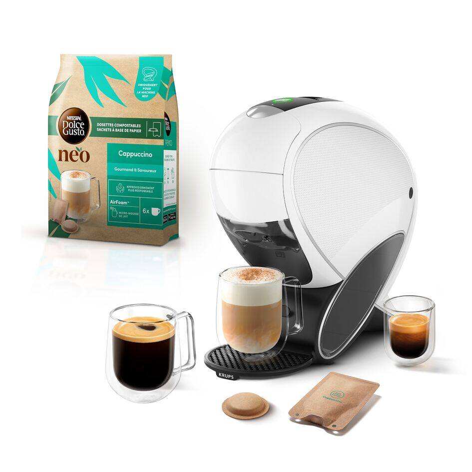 NESCAFE DOLCE GUSTO NEO LATTE - Machine À Café KRUPS pour Dosettes Compostables - Technologie Brevetée SmartBrew 3-En-1 - Cafetière Connectée - Boissons lactées, KP850110