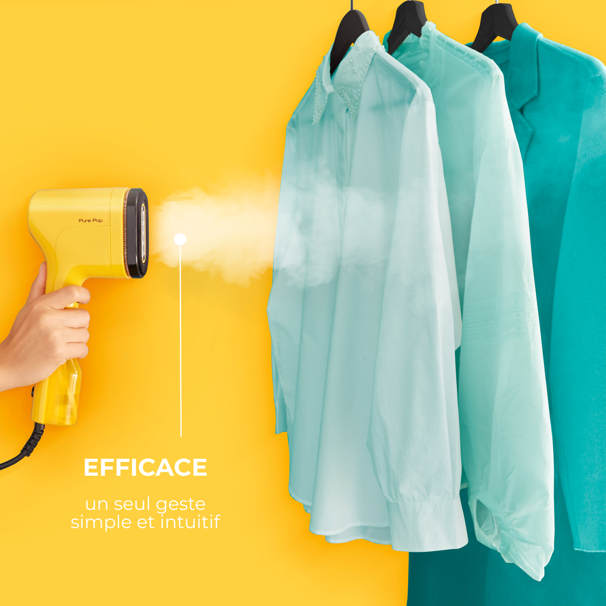 Pure POP Jaune, Défroisseur à Main, 1300 W, 20 g/min, Compact, Voyage, Calor