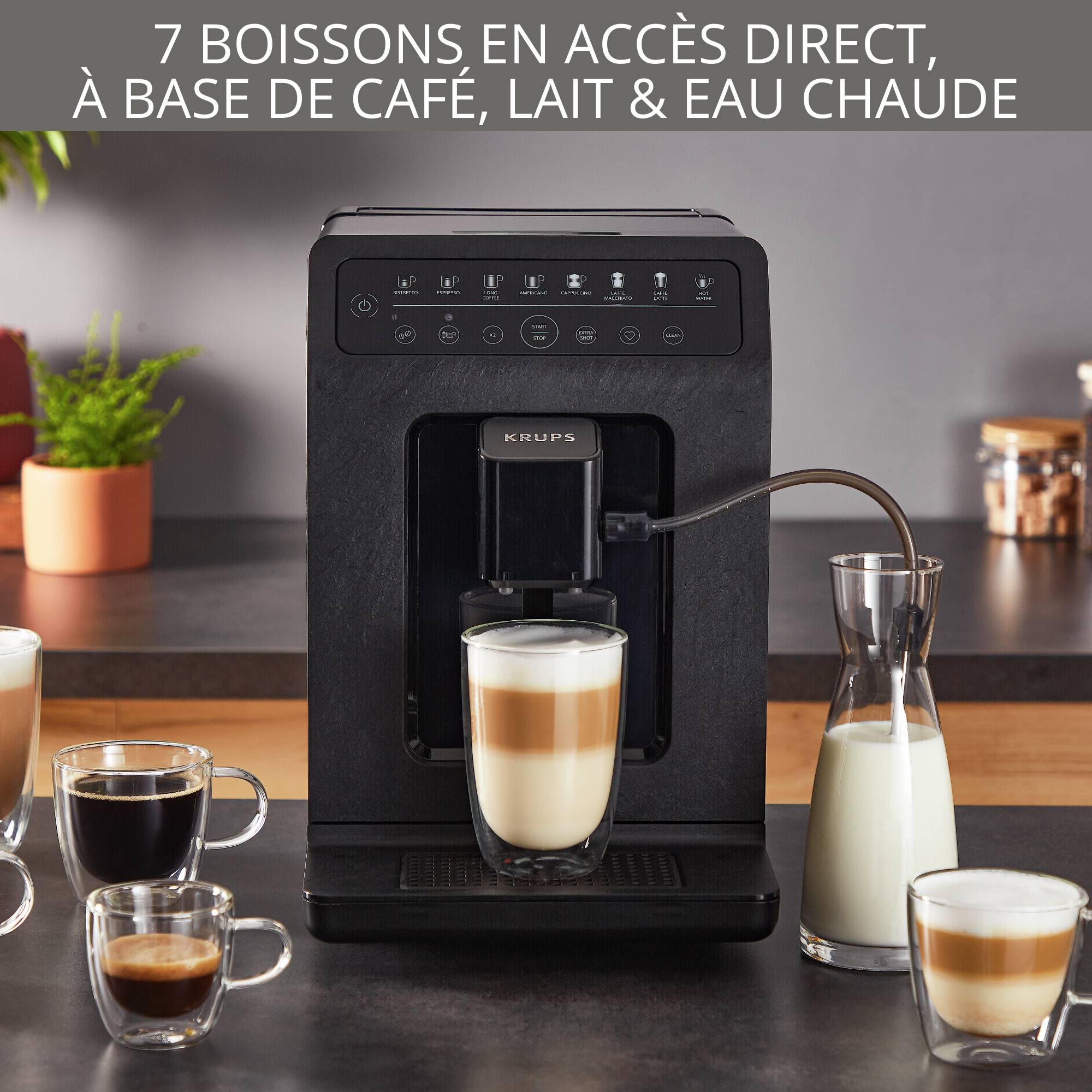 Evidence Eco‑Design Noire, Krups, Machine à café à grains, 8 recettes café et latte