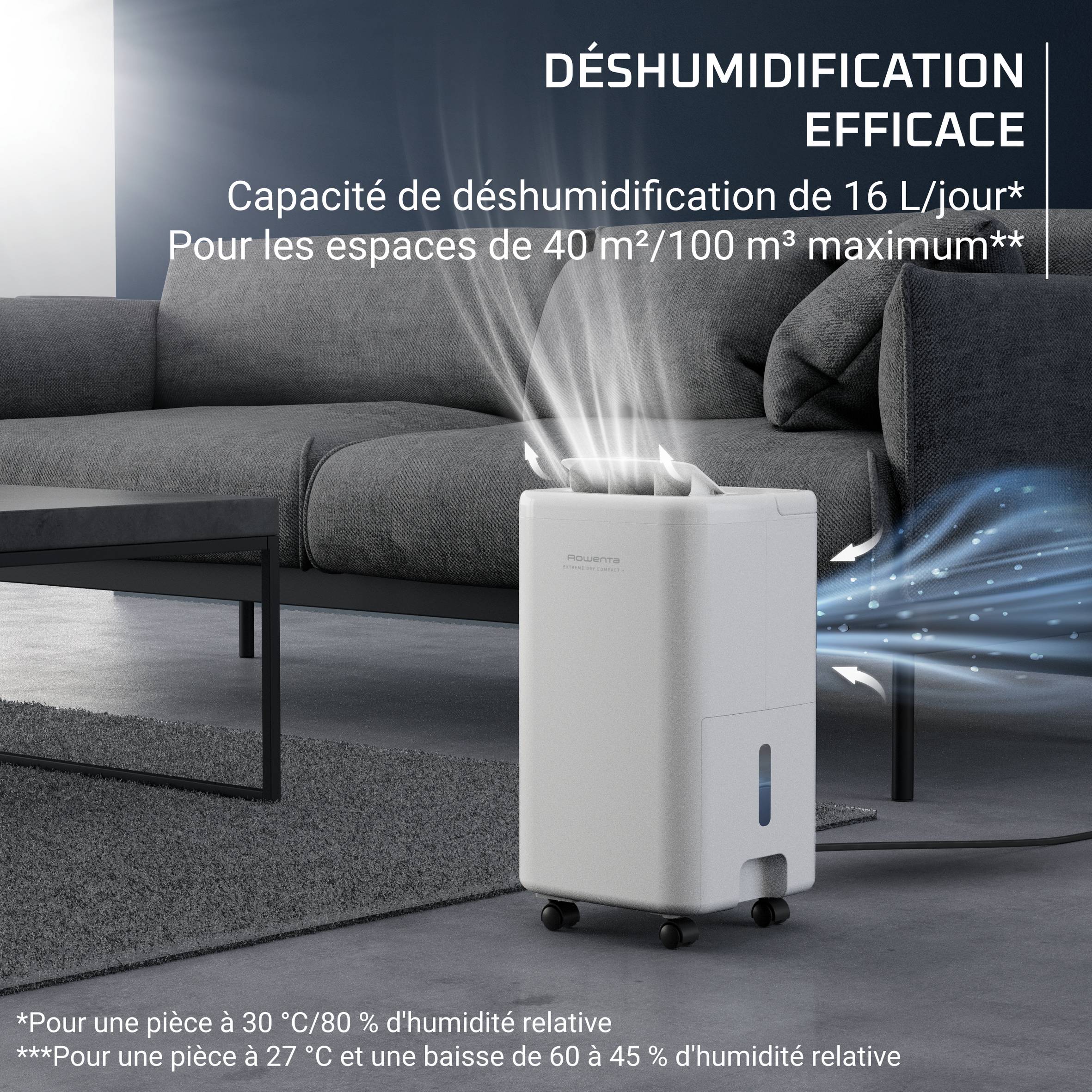 Extrême Dry Compact+, Déshumidificateur, Performant (16L/jour), Séchage rapide du linge
