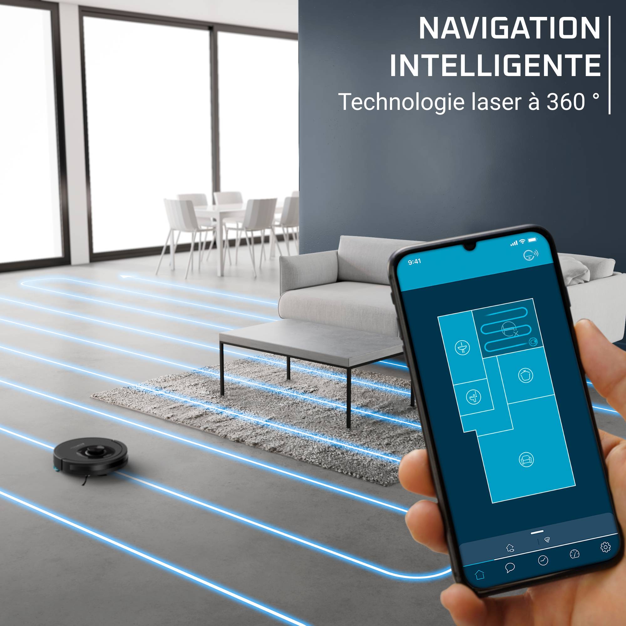X-PLORER Serie 85, Aspirateur robot laveur, 6 000 Pa, Détection laser à 360°