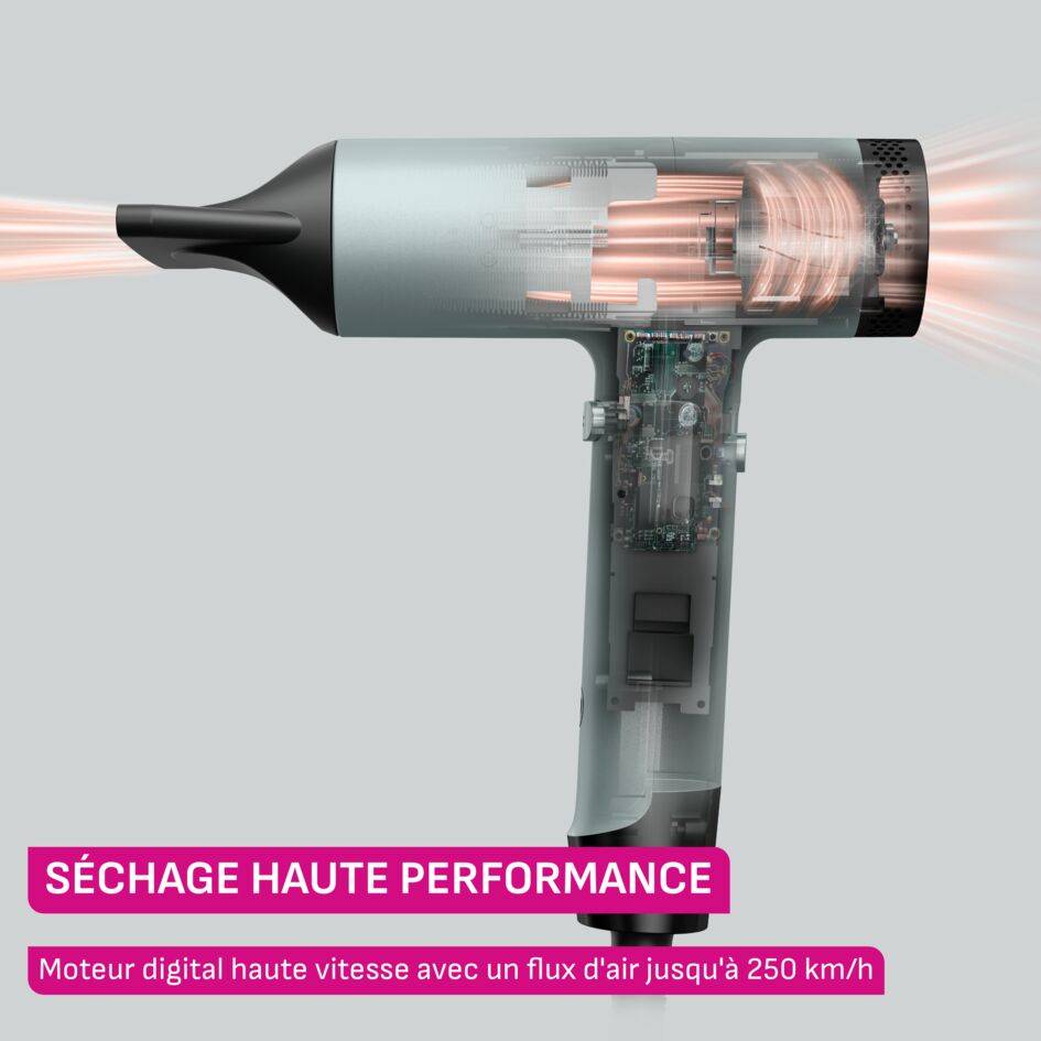 Tiny, Sèche-cheveux compact,Moteur digital haute vitesse, Flux 250km/h