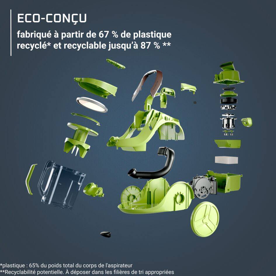 Green Force Cyclonic Max, Aspirateur sans sac, 900W max, Eco-conçu, Fabriqué en France