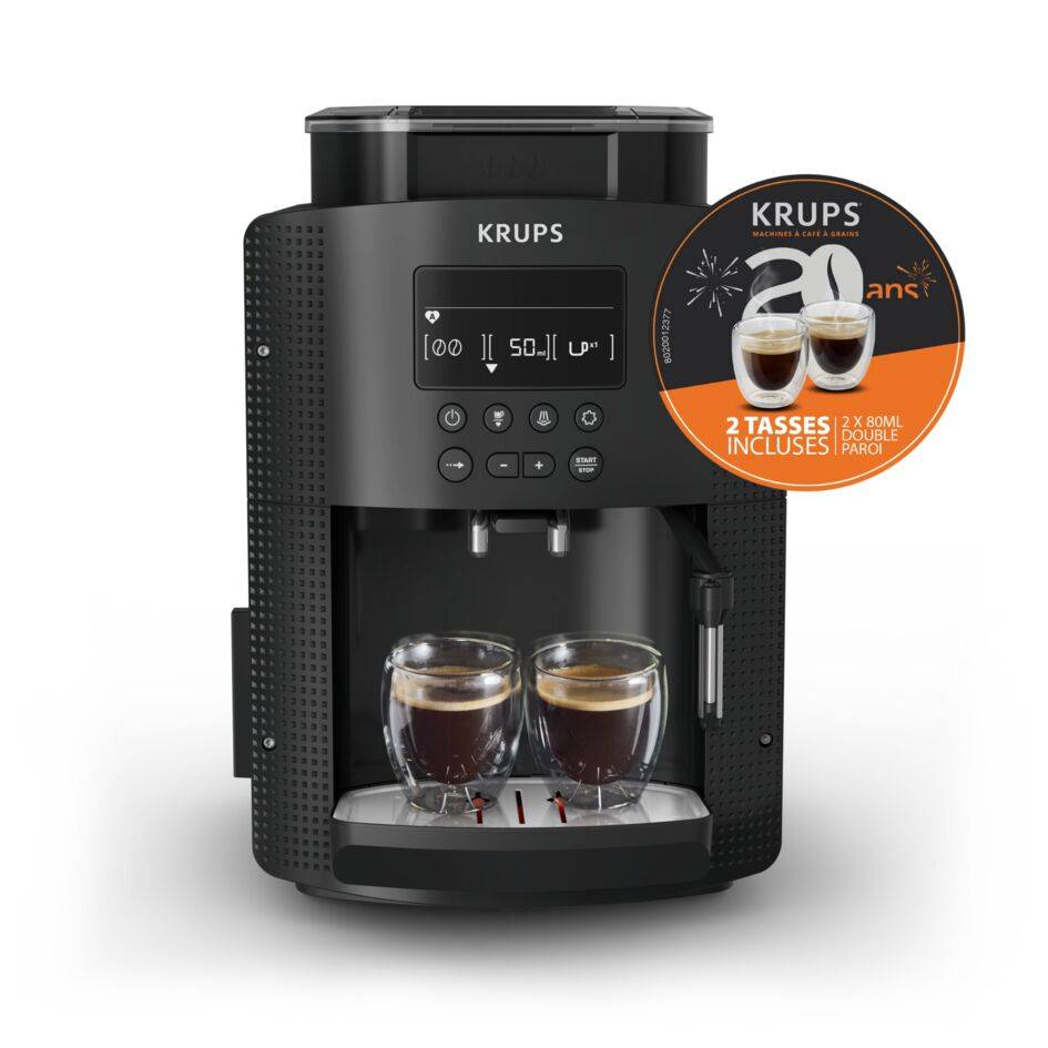 Krups Essential, Machine espresso automatique, Ecran LCD, Buse vapeur cappuccino, 2 tasses incluses
