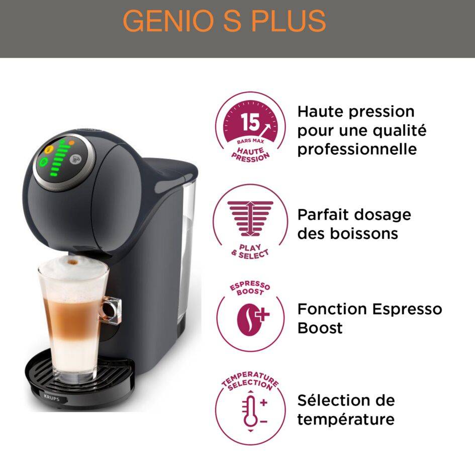 GENIO S PLUS, Nescafé Dolce Gusto, Machine à café a capsules multi-boisons, Cosmic Grey, KRUPS