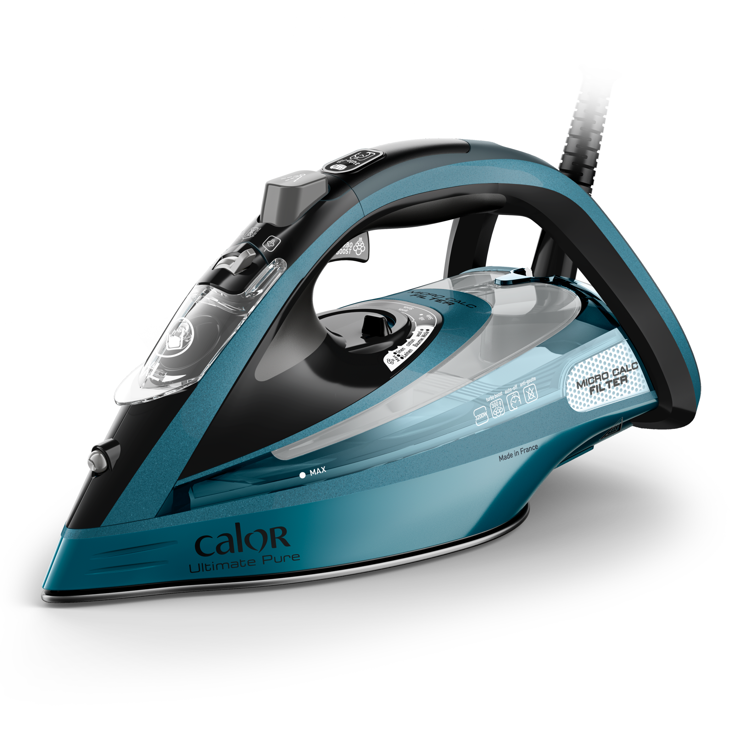 Ultimate Pure, Fer à Repasser Vapeur, 60 g/min, Pressing 300 g/min, Filtre Micro Calc, Calor