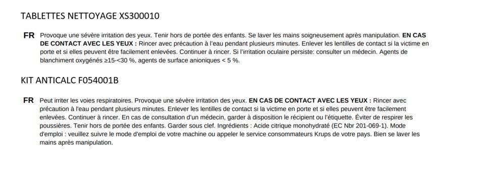 Kit d'entretien pour machine Espresso avec broyeur à grains XS530010