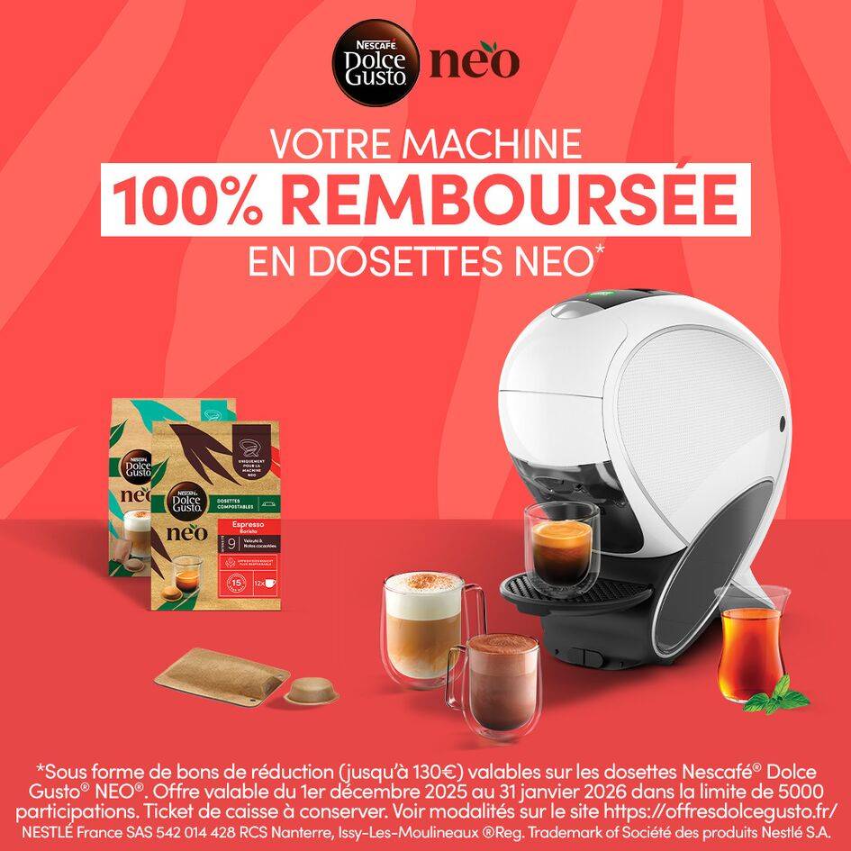 NESCAFE DOLCE GUSTO NEO LATTE - Machine À Café KRUPS pour Dosettes Compostables - Technologie Brevetée SmartBrew 3-En-1 - Cafetière Connectée - Boissons lactées, KP850810