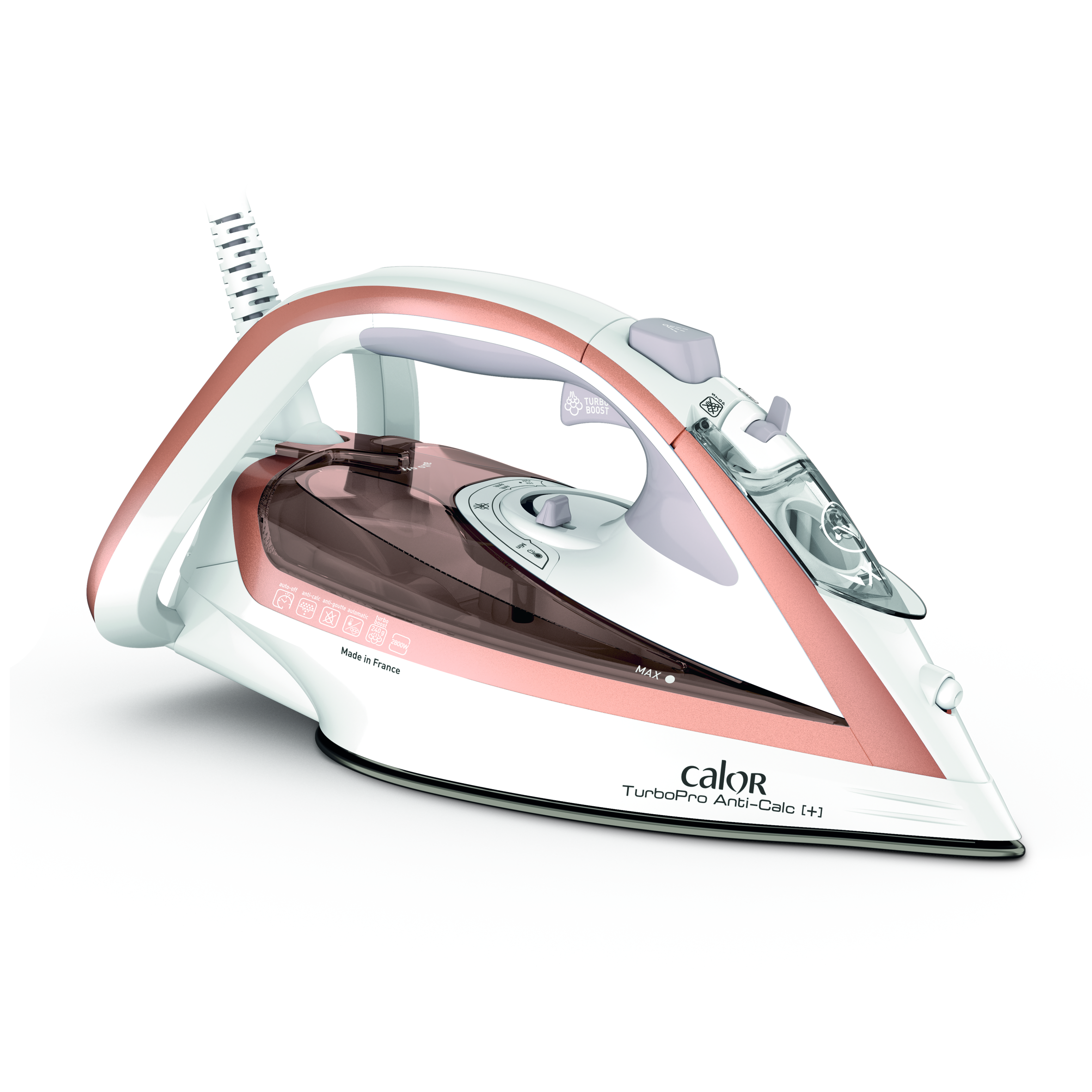 FER VAPEUR TURBO PRO ANTI-CALC 2800 W Blanc et Rose Gold