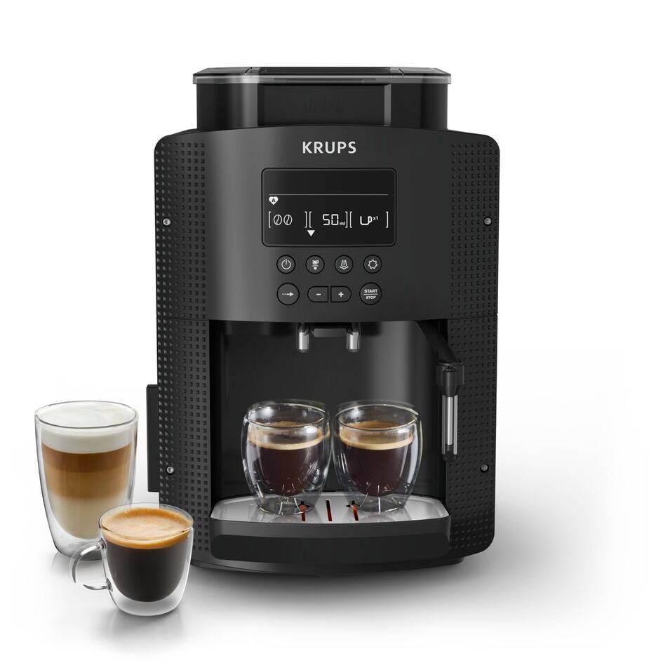 Essential, Machine à café à grains, Ecran LCD, Buse vapeur pour cappuccino, KRUPS