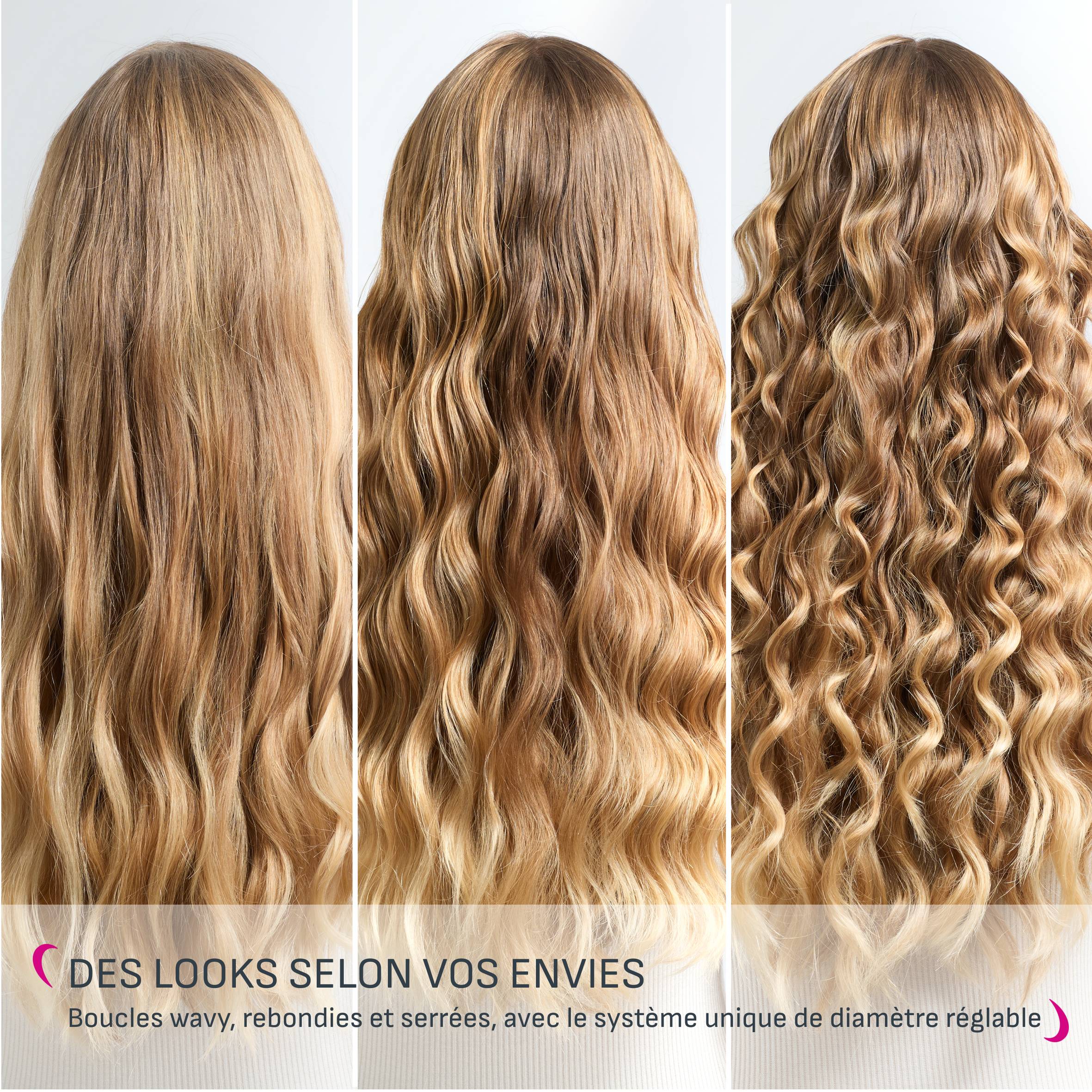 Twist Curl, Boucleur cheveux, Fer à boucler forme coudée, 3 tailles de boucles