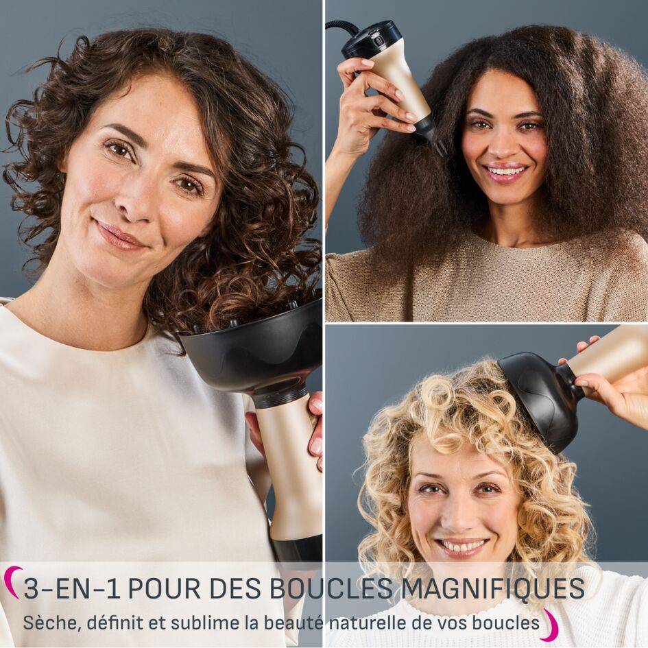 Curl Harmony, Sèche-cheveux diffuseur 3-en-1, Conçu pour les cheveux bouclés, Calor