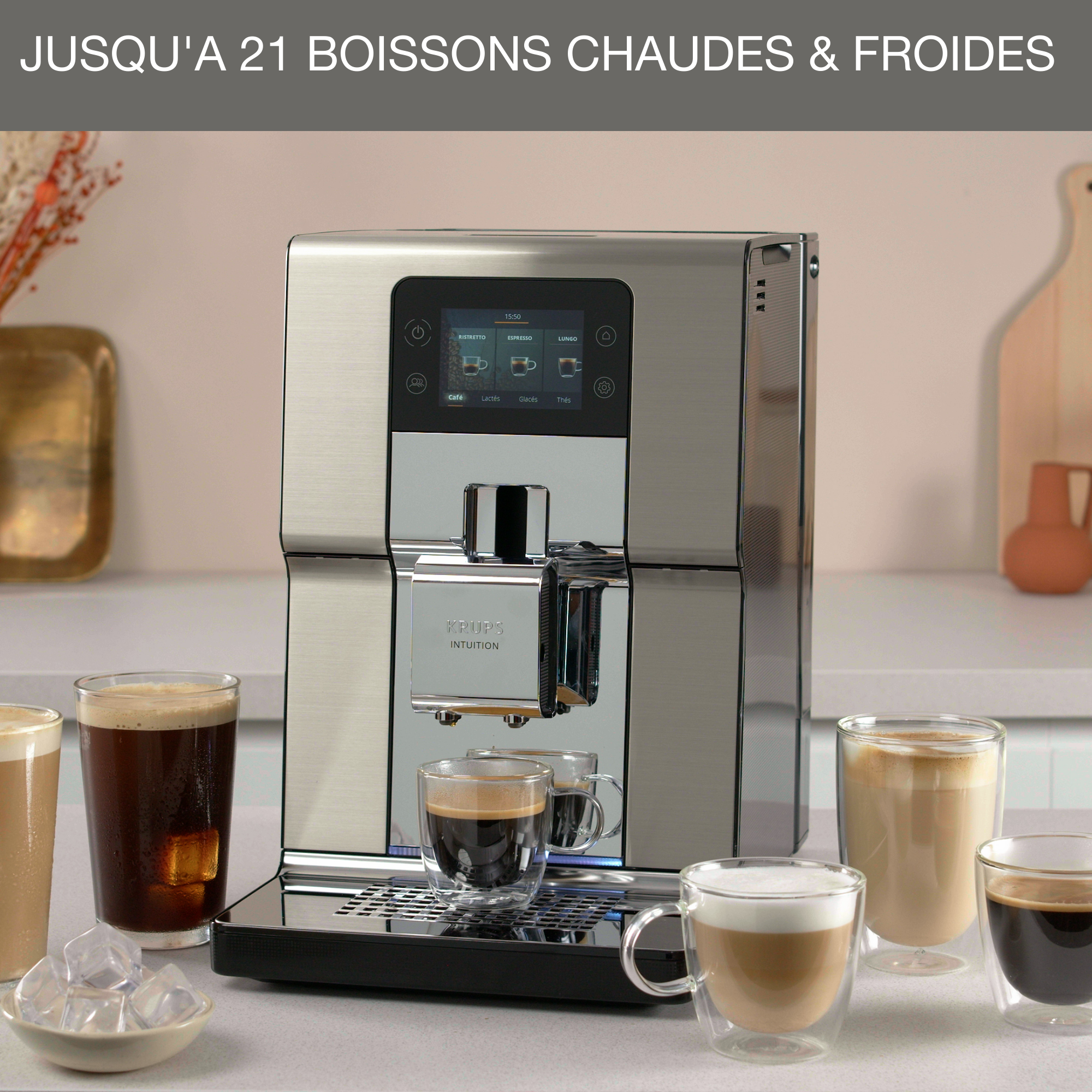 Intuition Expérience+, Krups, Machine à café à grain, 21 boissons, Ecran tactile