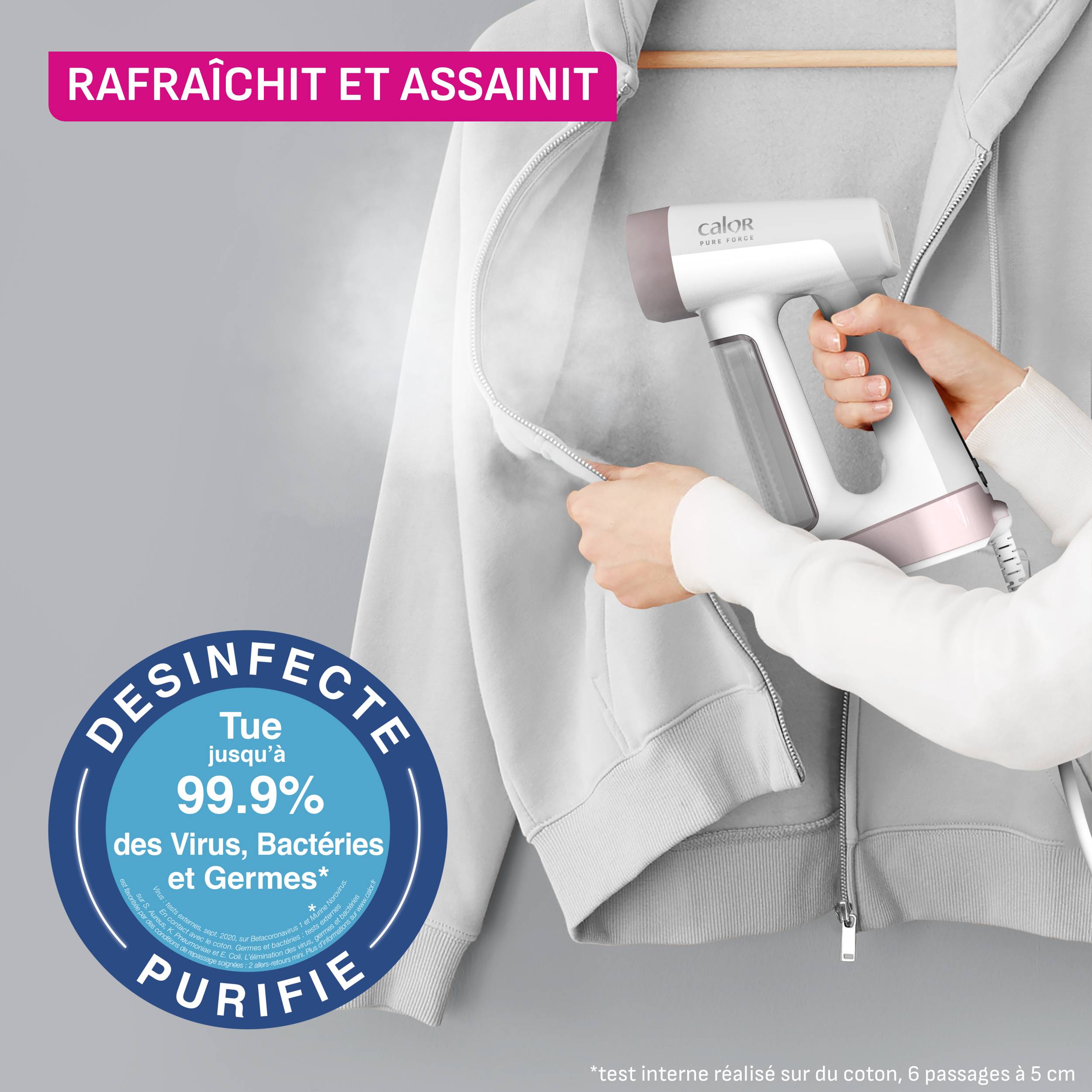 Pure Force 2en1, Défroisseur à Main et Fer à Repasser, 1800 W, 35g/min, Calor