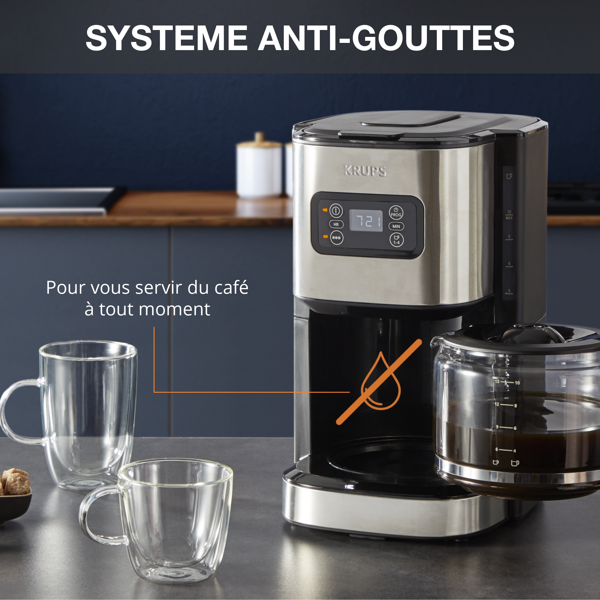Cafetière filtre Excellence programmable 24 h, Inox, 1,25L, Sélecteur d'intensité