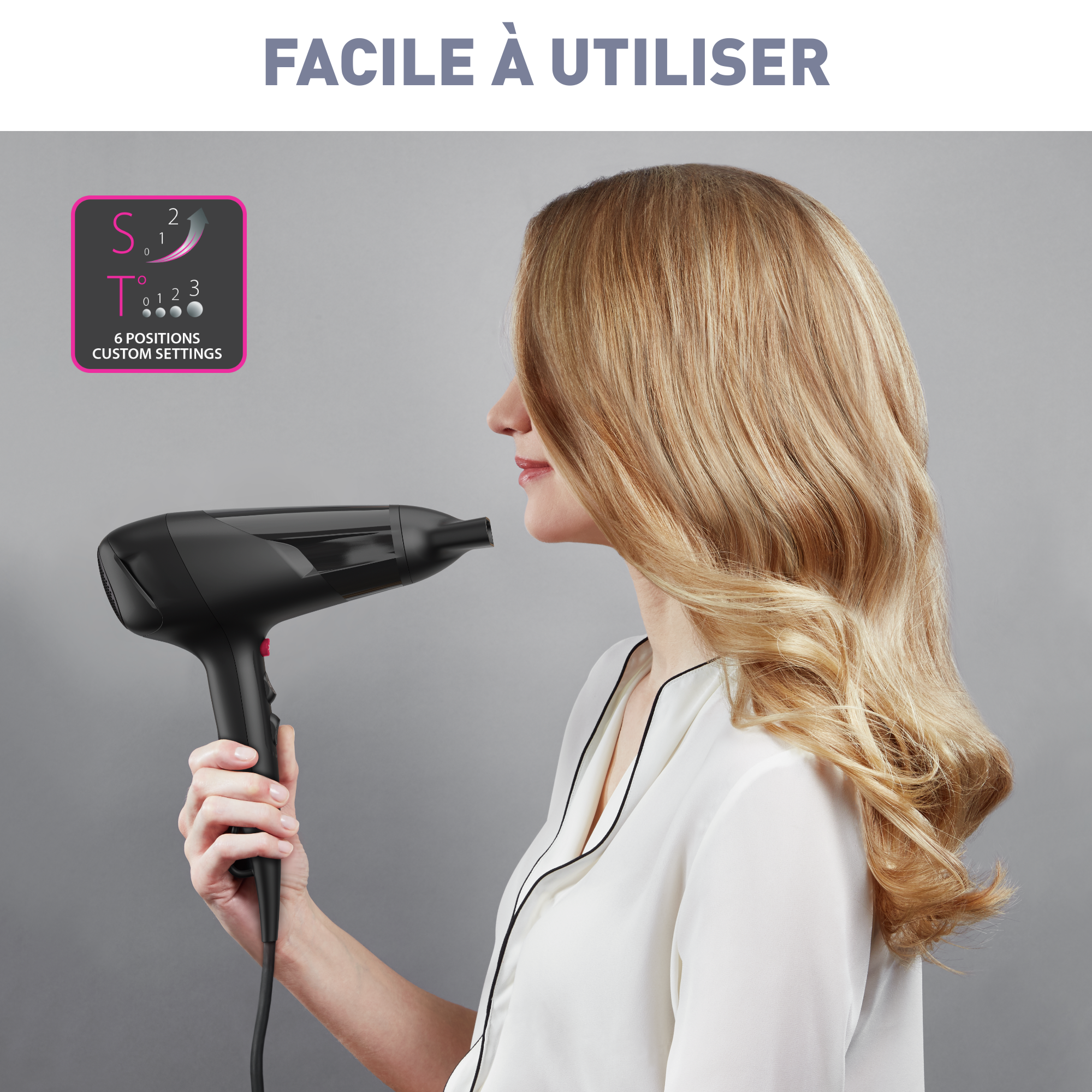 Studio Dry, Sèche-cheveux, Technologie Effiwatts, 6 Réglages, Calor