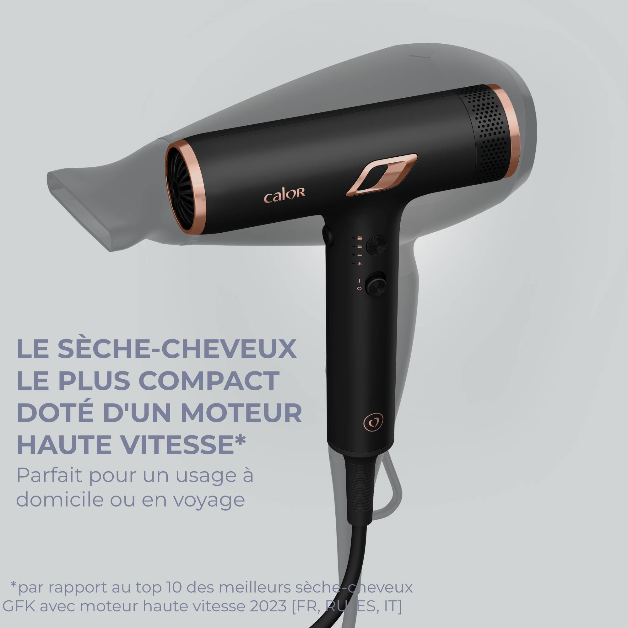 Nano, Sèche-cheveux, Moteur Digital Haute Vitesse, Flux d'air 266 km/h max, Calor