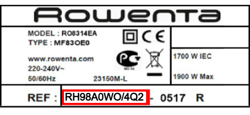 Étiquette ou trouver ma référence - Rowenta tutoriel remplacer le moteur X-Force Flex 11.60 & 12.60