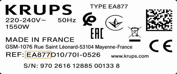 Etiquette du produit avec la référence mise en évidence :commence par " EA877"