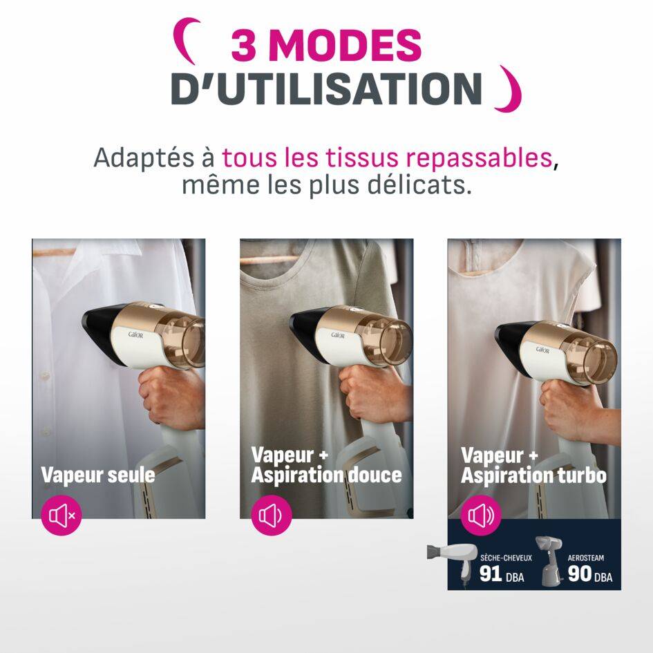 AeroSteam Plus, Défroisseur à main révolutionnaire, Résultats d'un fer en un seul passage, Réservoir 130 ml, Calor