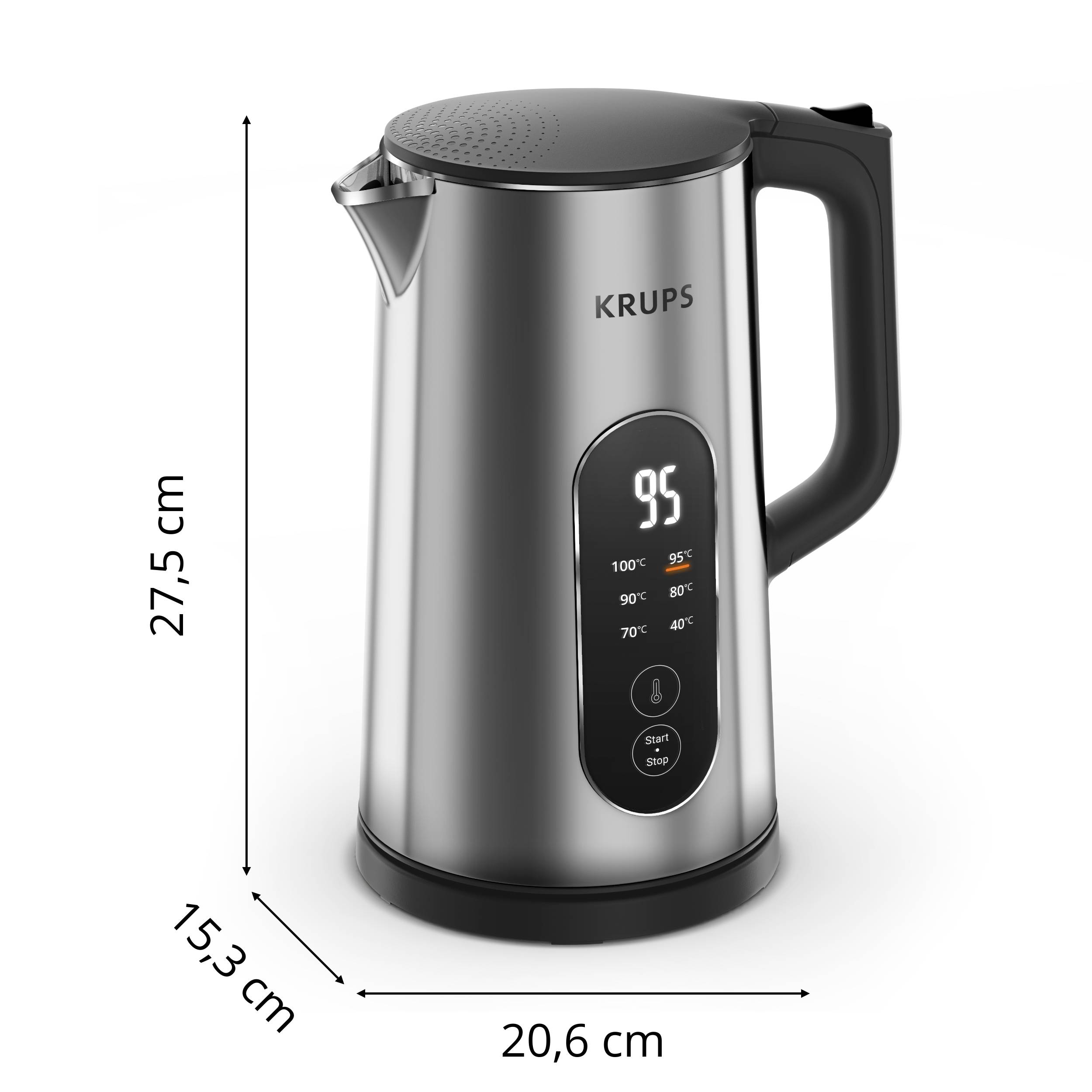 Bouilloire, Sélection, 1,7L,  Réglage 6&nbsp;températures, Affichage en temps réel, Métal