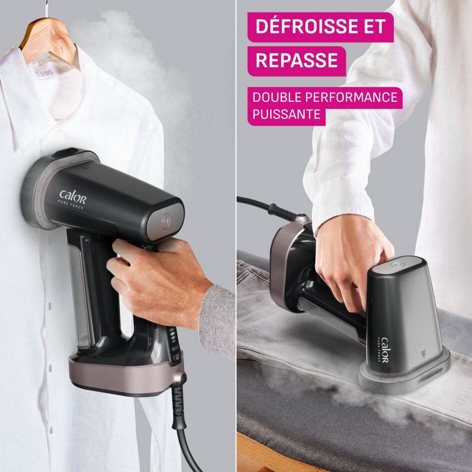 Pure Force 3en1, Défroisseur à main et fer à repasser, Nettoie